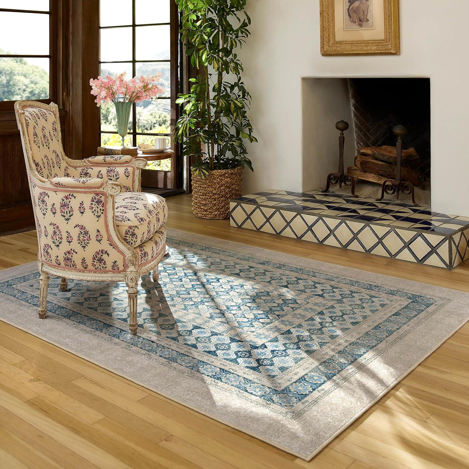 imageRUGGABLE Machine Washable Area Rug Founders Cyrus Black 2x3 StainResistant NonSlip Small Washable Rugs for Living Room Bedroom Hallway Entryway ampamp Officewith Standard PadCyrus Neutral Blue Standard Pad