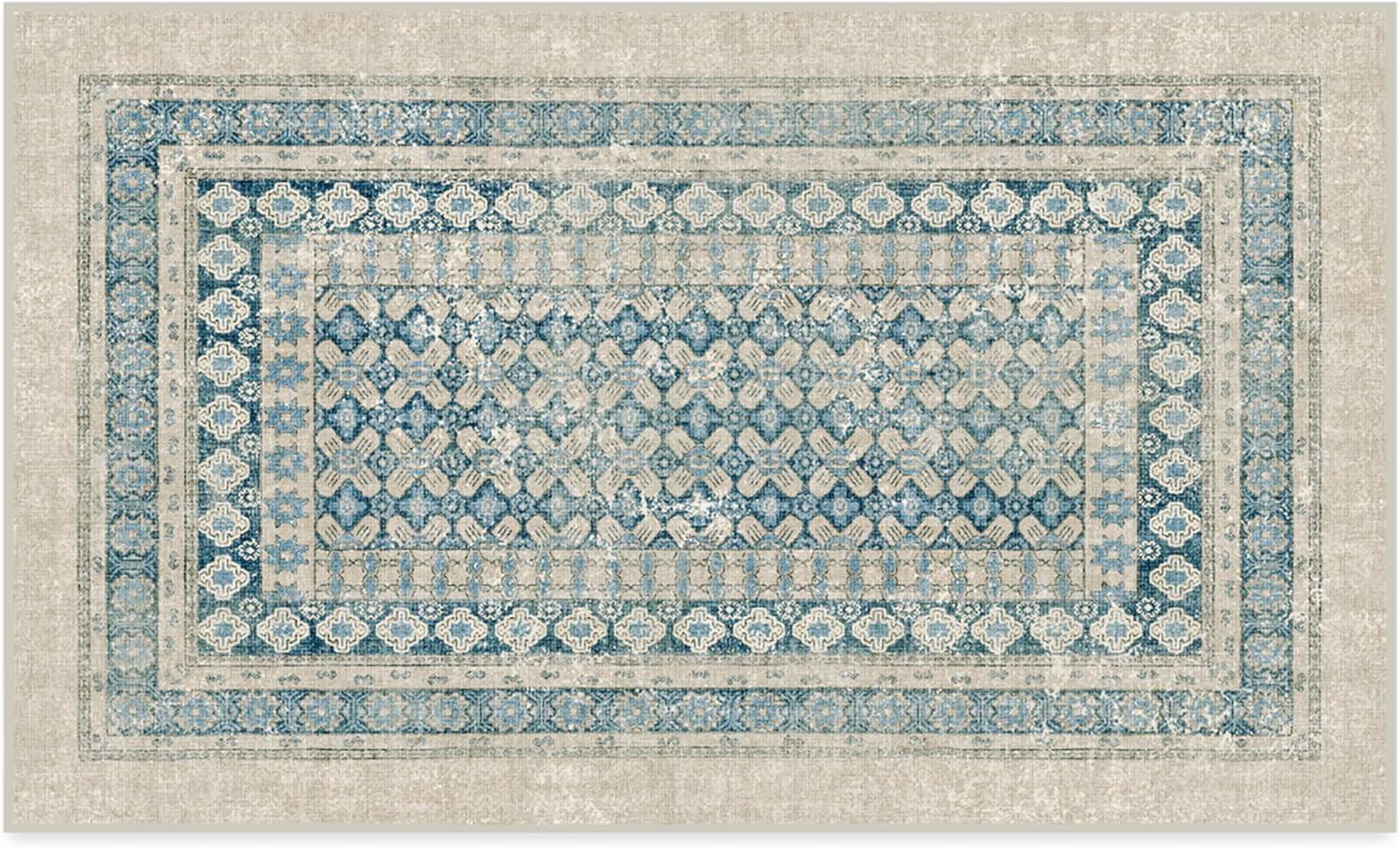 imageRUGGABLE Machine Washable Area Rug Founders Cyrus Black 2x3 StainResistant NonSlip Small Washable Rugs for Living Room Bedroom Hallway Entryway ampamp Officewith Standard PadCyrus Neutral Blue Cushioned Pad