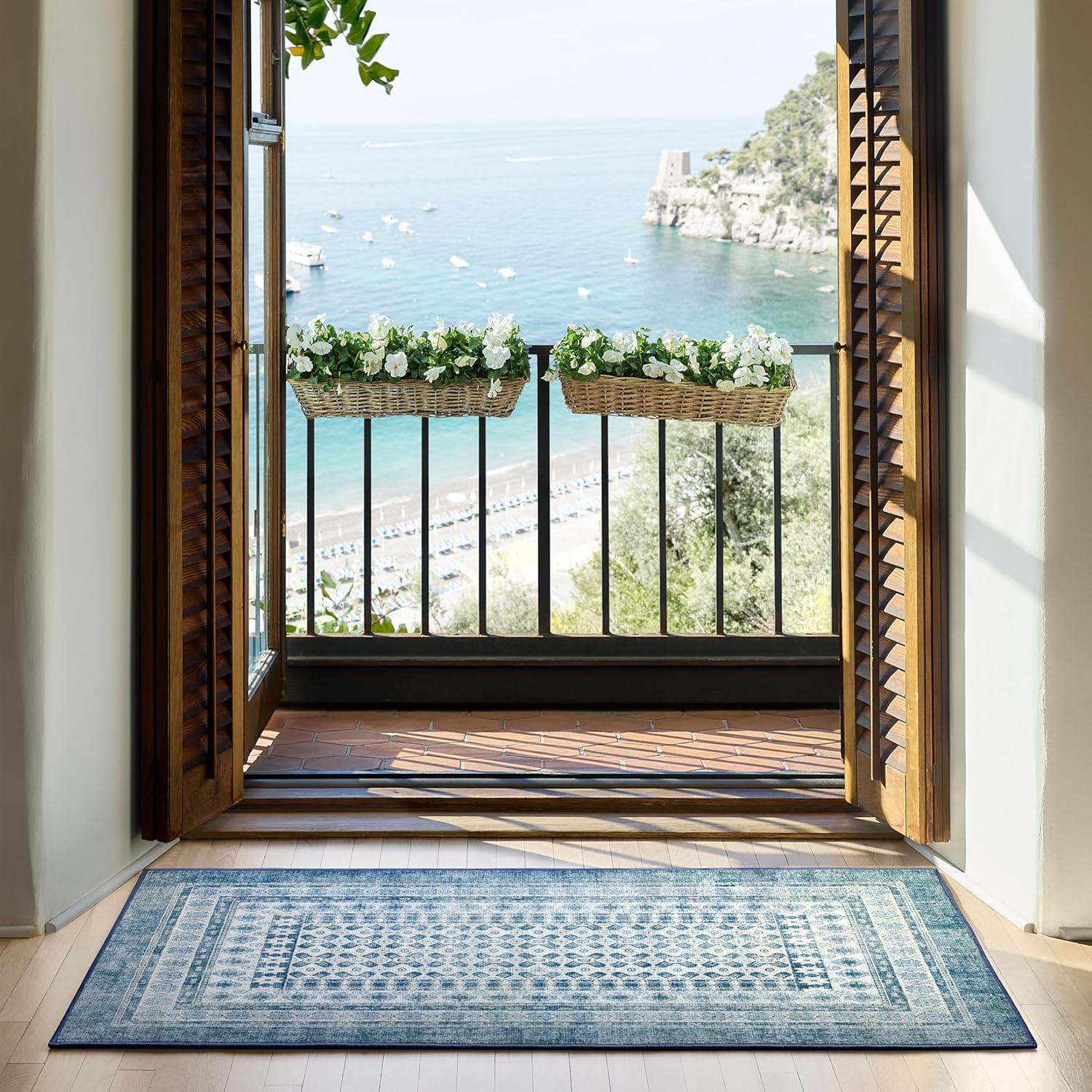 imageRUGGABLE Machine Washable Area Rug Founders Cyrus Black 2x3 StainResistant NonSlip Small Washable Rugs for Living Room Bedroom Hallway Entryway ampamp Officewith Standard PadCyrus Ocean Ivory Cushioned Pad