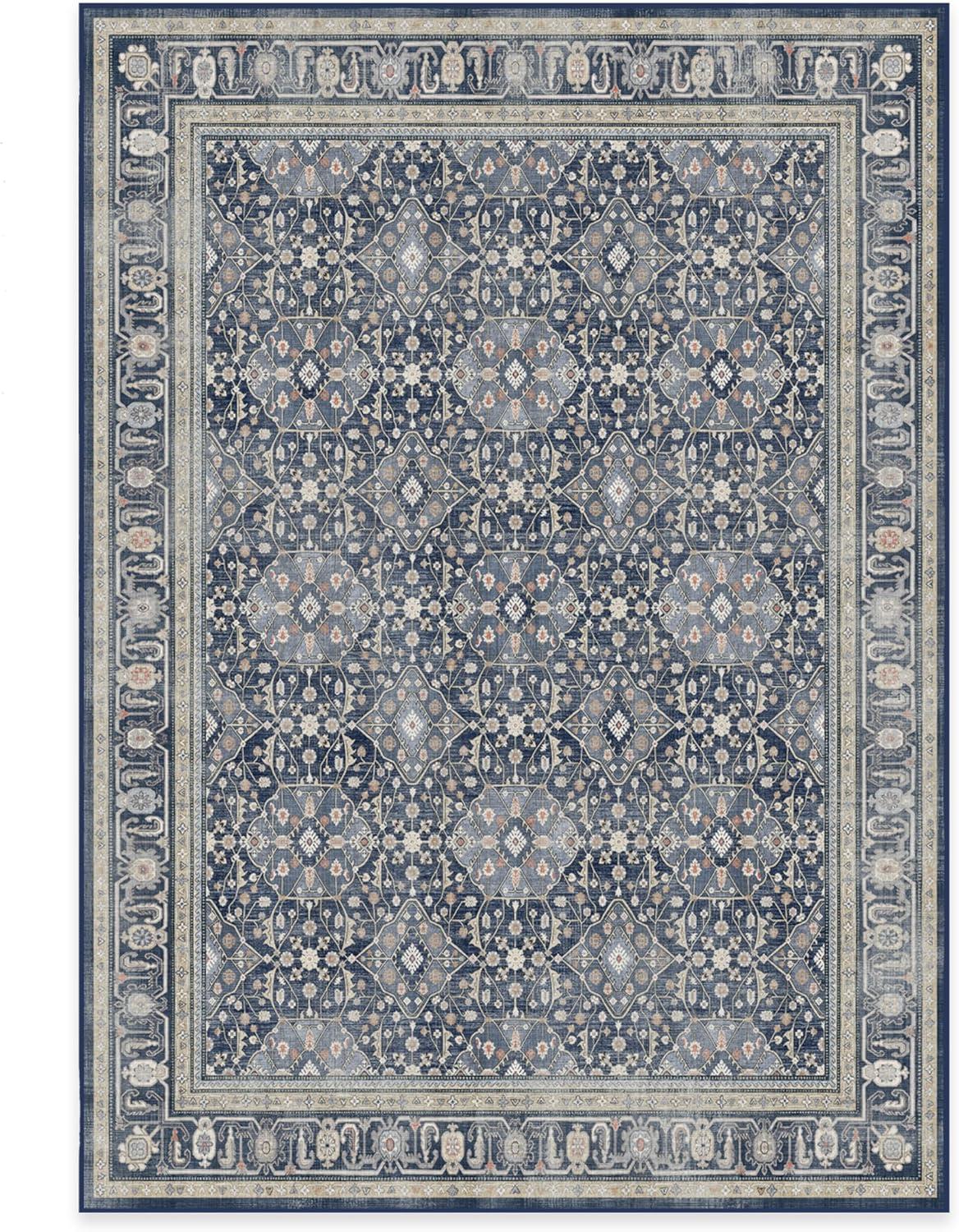 imageRUGGABLE Washable Area Rug Alessia Dark Wood 2x3 StainResistant NonSlip Small Machine Washable Rugs for Living Room Bedroom Hallway Entryway ampamp Bathroomwith Standard PadDusk Blue Cushioned Pad