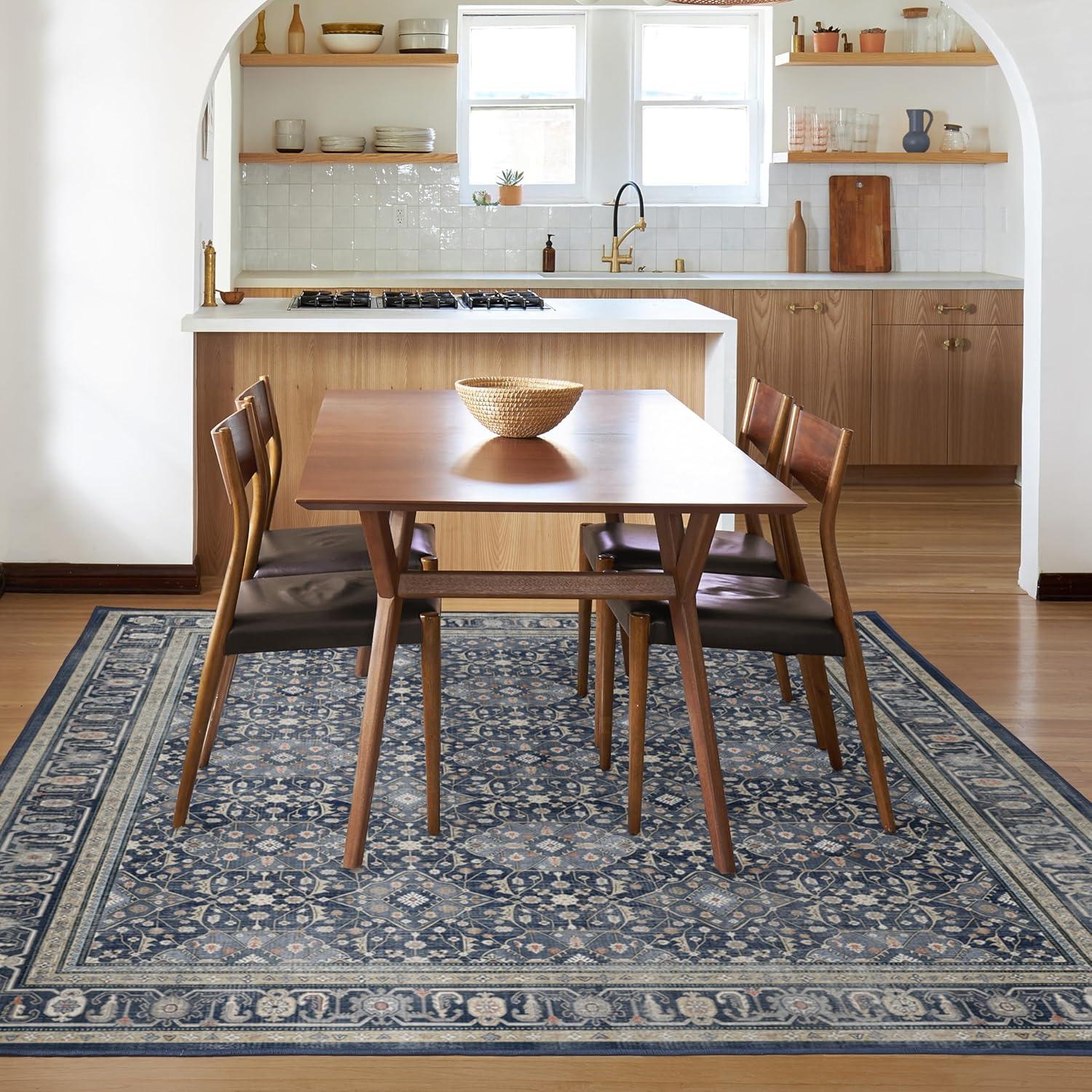 imageRUGGABLE Washable Area Rug Alessia Dark Wood 2x3 StainResistant NonSlip Small Machine Washable Rugs for Living Room Bedroom Hallway Entryway ampamp Bathroomwith Standard PadDusk Blue Standard Pad