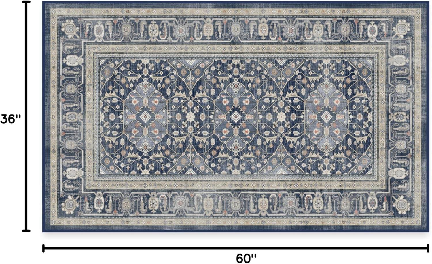 imageRUGGABLE Washable Area Rug Alessia Dark Wood 2x3 StainResistant NonSlip Small Machine Washable Rugs for Living Room Bedroom Hallway Entryway ampamp Bathroomwith Standard PadDusk Blue Cushioned Pad