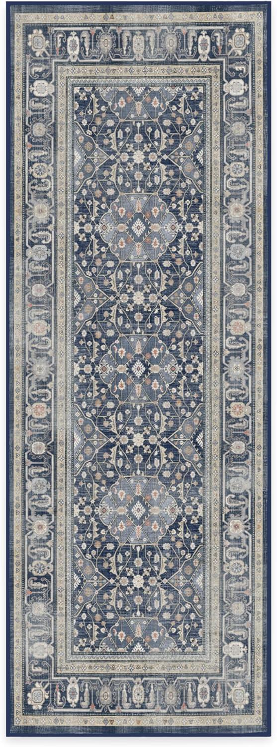 imageRUGGABLE Washable Area Rug Alessia Dark Wood 2x3 StainResistant NonSlip Small Machine Washable Rugs for Living Room Bedroom Hallway Entryway ampamp Bathroomwith Standard PadDusk Blue Cushioned Pad