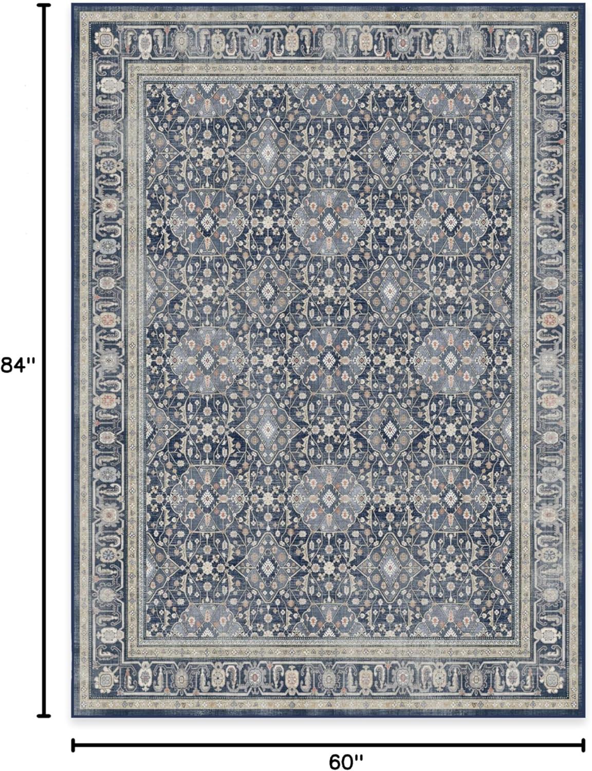 imageRUGGABLE Washable Area Rug Alessia Dark Wood 2x3 StainResistant NonSlip Small Machine Washable Rugs for Living Room Bedroom Hallway Entryway ampamp Bathroomwith Standard PadDusk Blue Cushioned Pad