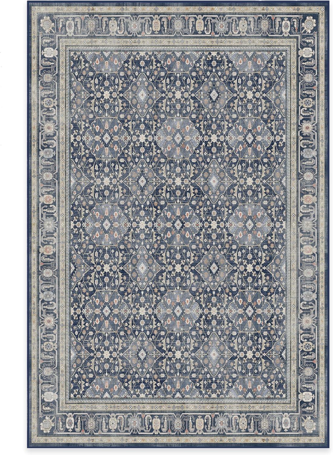 imageRUGGABLE Washable Area Rug Alessia Dark Wood 2x3 StainResistant NonSlip Small Machine Washable Rugs for Living Room Bedroom Hallway Entryway ampamp Bathroomwith Standard PadDusk Blue Cushioned Pad