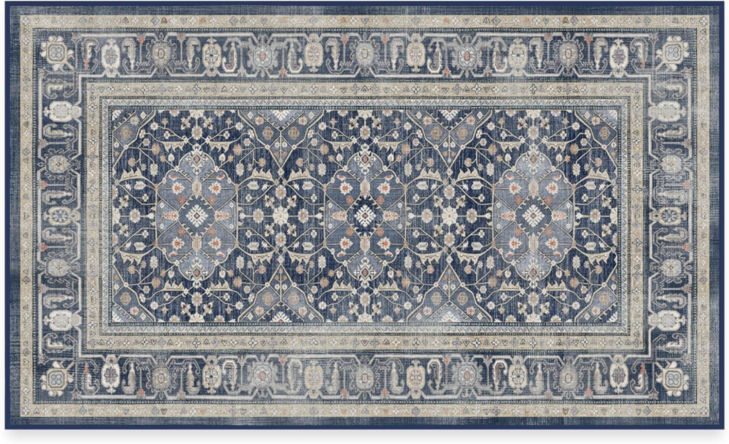 imageRUGGABLE Washable Area Rug Alessia Dark Wood 2x3 StainResistant NonSlip Small Machine Washable Rugs for Living Room Bedroom Hallway Entryway ampamp Bathroomwith Standard PadDusk Blue Cushioned Pad