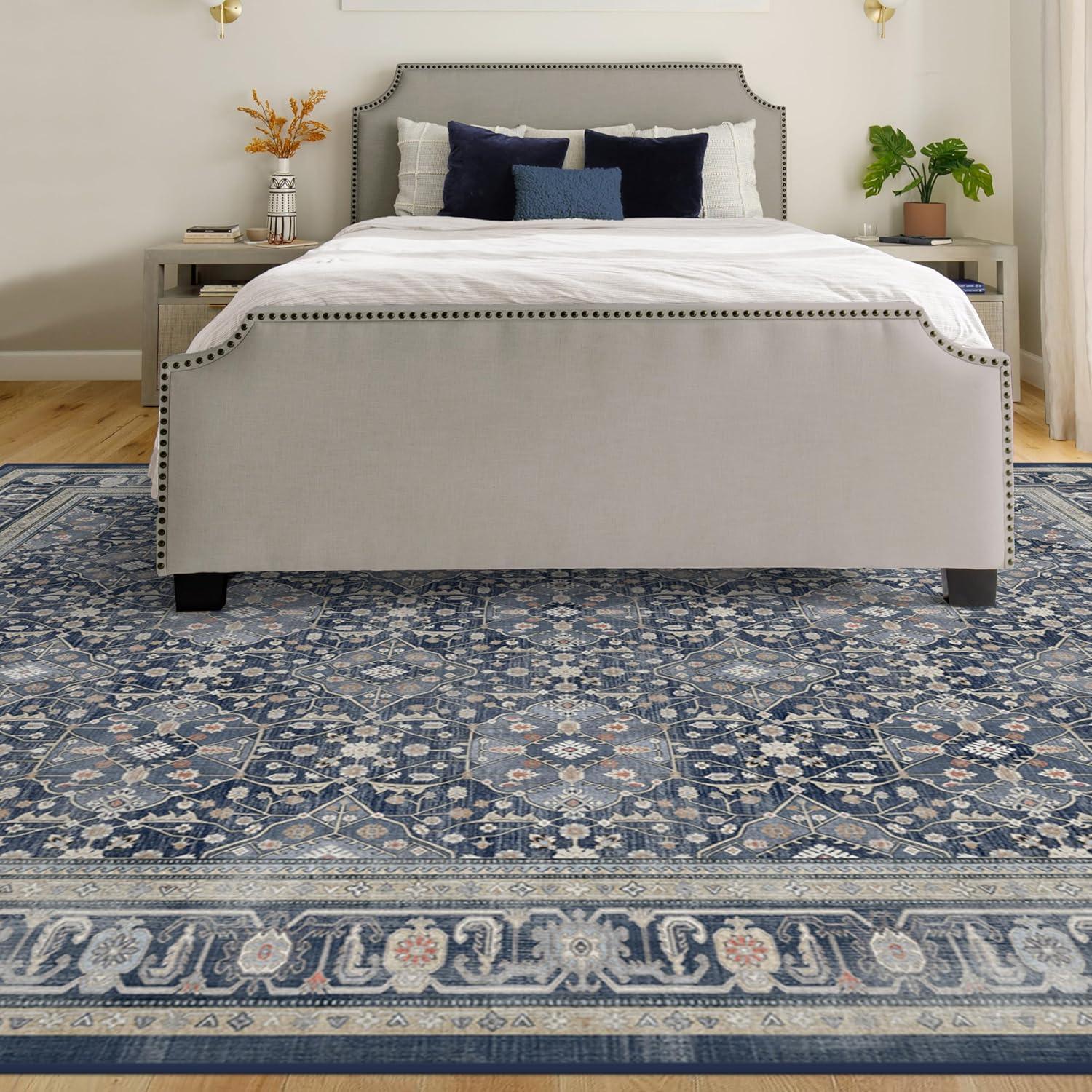 imageRUGGABLE Washable Area Rug Alessia Dark Wood 2x3 StainResistant NonSlip Small Machine Washable Rugs for Living Room Bedroom Hallway Entryway ampamp Bathroomwith Standard PadDusk Blue Cushioned Pad