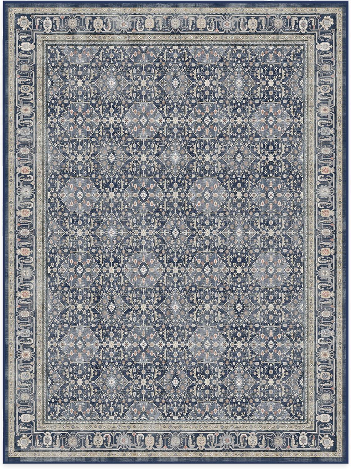 imageRUGGABLE Washable Area Rug Alessia Dark Wood 2x3 StainResistant NonSlip Small Machine Washable Rugs for Living Room Bedroom Hallway Entryway ampamp Bathroomwith Standard PadDusk Blue Standard Pad