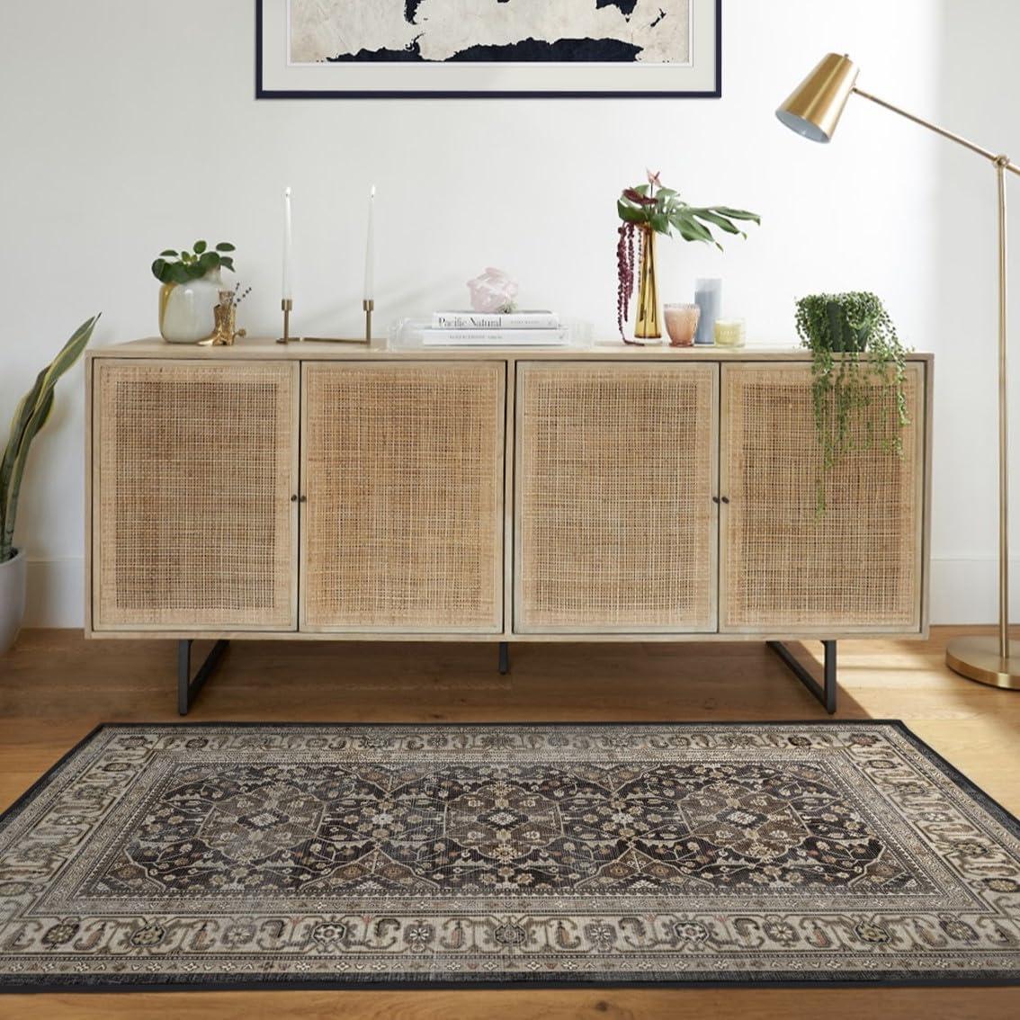 imageRUGGABLE Washable Area Rug Alessia Dark Wood 2x3 StainResistant NonSlip Small Machine Washable Rugs for Living Room Bedroom Hallway Entryway ampamp Bathroomwith Standard PadDark Wood Cushioned Pad