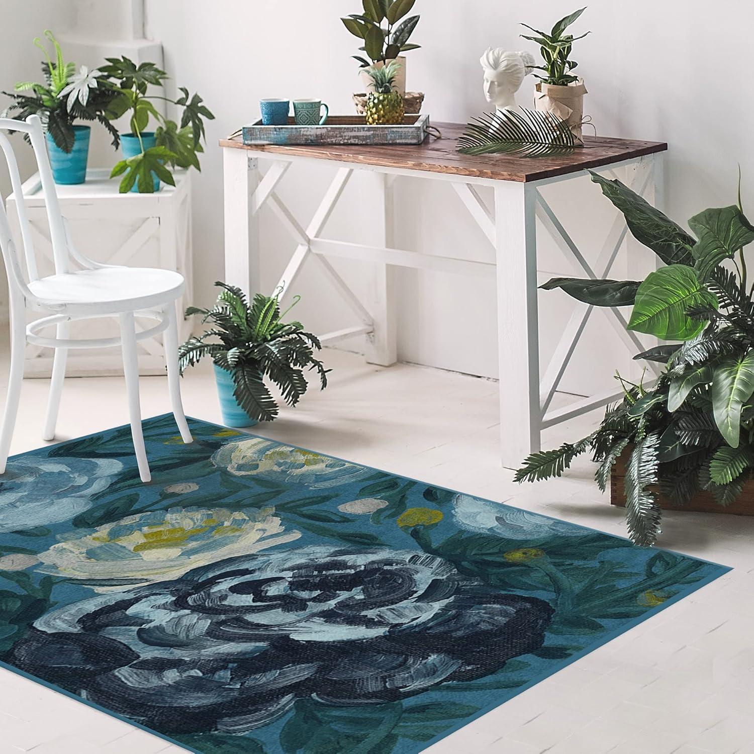 imageRUGGABLE Washable Area Rug Camellia Midnight 3x5 StainResistant NonSlip Small Machine Washable Rugs for Living Room Bedroom Hallway Entryway ampamp Officewith Standard PadMidnight Standard Pad