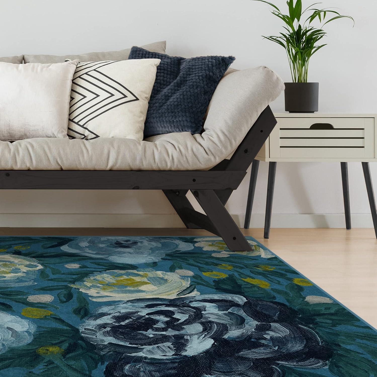 imageRUGGABLE Washable Area Rug Camellia Midnight 3x5 StainResistant NonSlip Small Machine Washable Rugs for Living Room Bedroom Hallway Entryway ampamp Officewith Standard PadMidnight Standard Pad