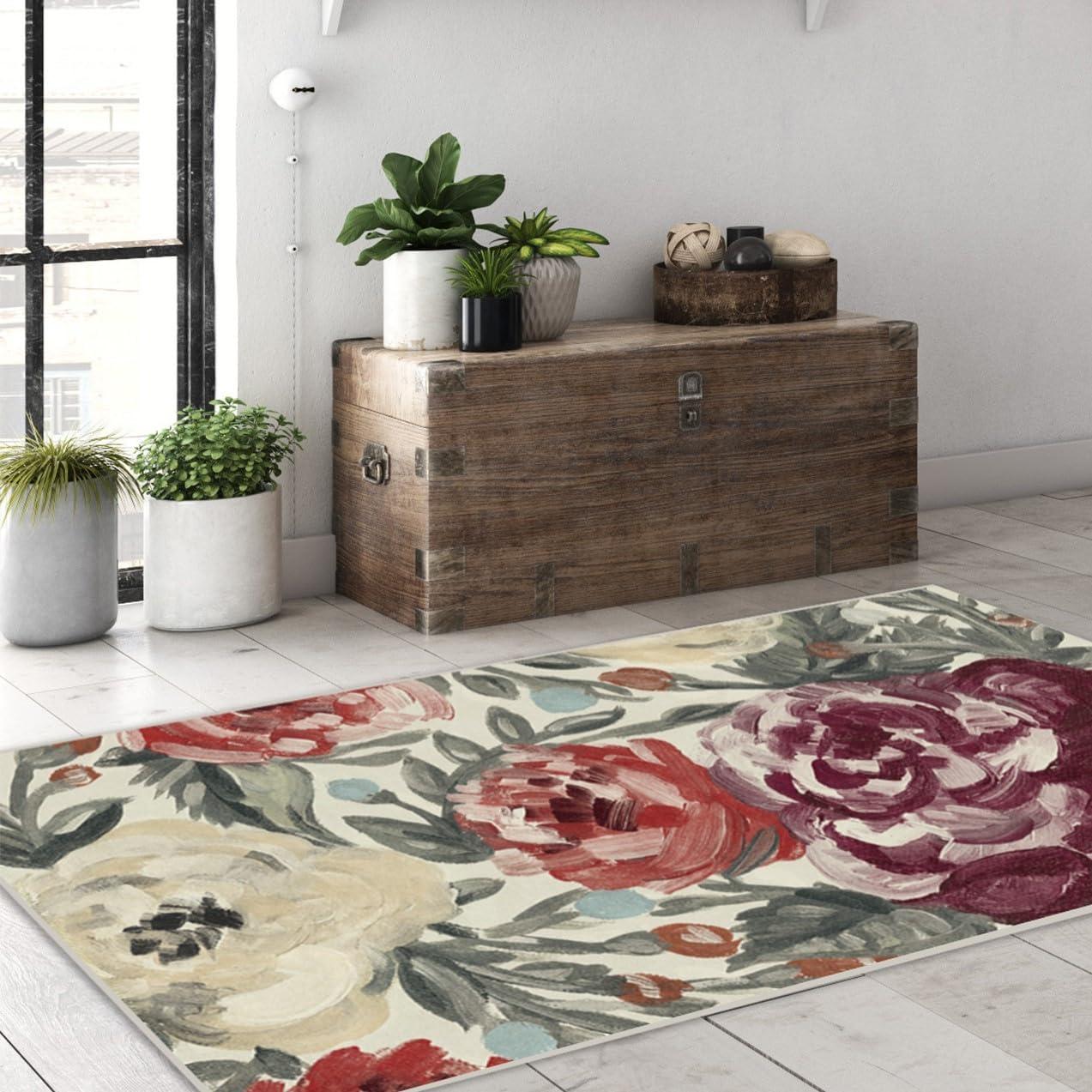 imageRUGGABLE Washable Area Rug Camellia Midnight 3x5 StainResistant NonSlip Small Machine Washable Rugs for Living Room Bedroom Hallway Entryway ampamp Officewith Standard PadCurrant Cushioned Pad