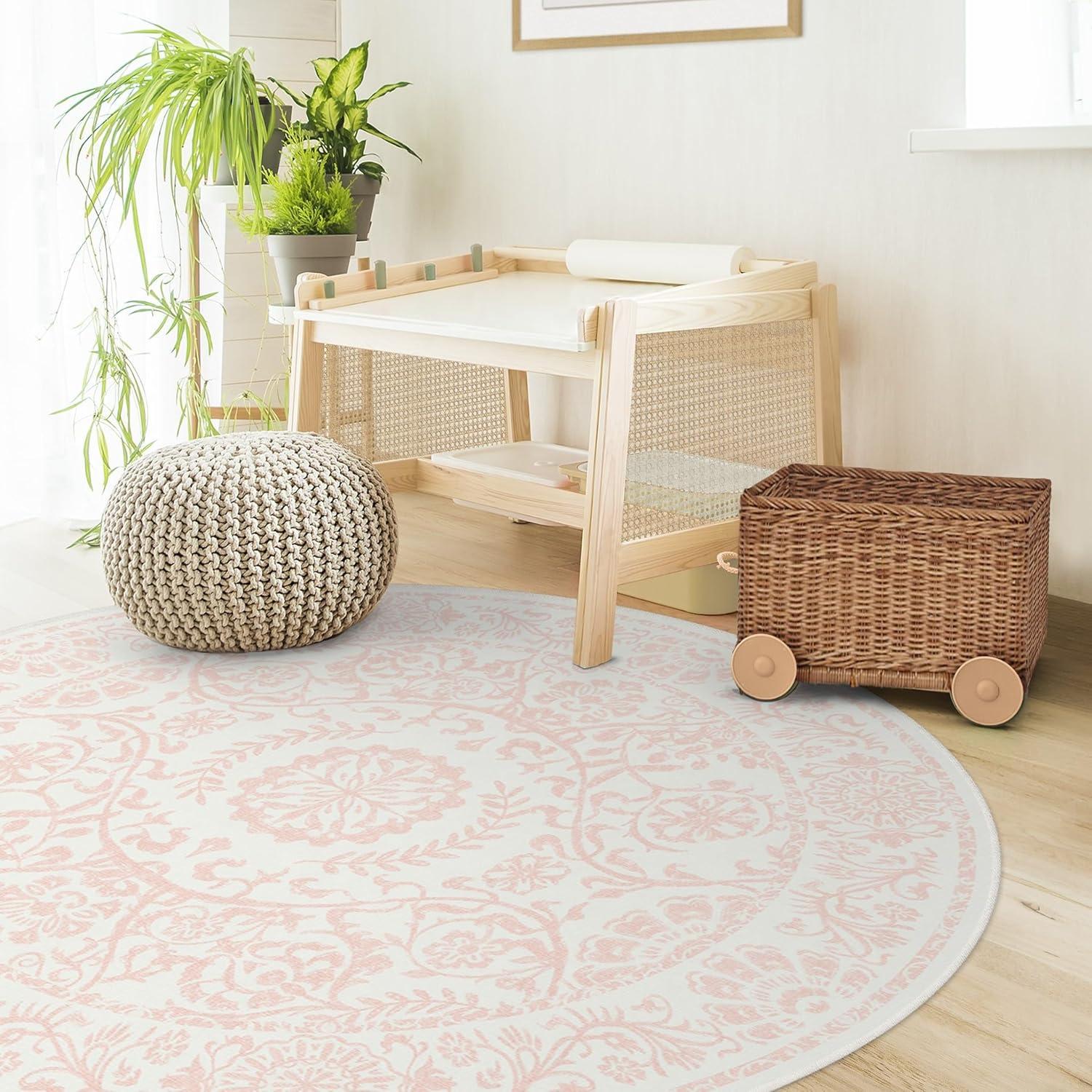 imageRUGGABLE Washable Area Rug Delphina Delft Blue 6x9 StainResistant NonSlip Medium Machine Washable Rugs for Living Room Bedroom Hallway Entryway ampamp Officewith Standard PadPowder Pink Standard Pad