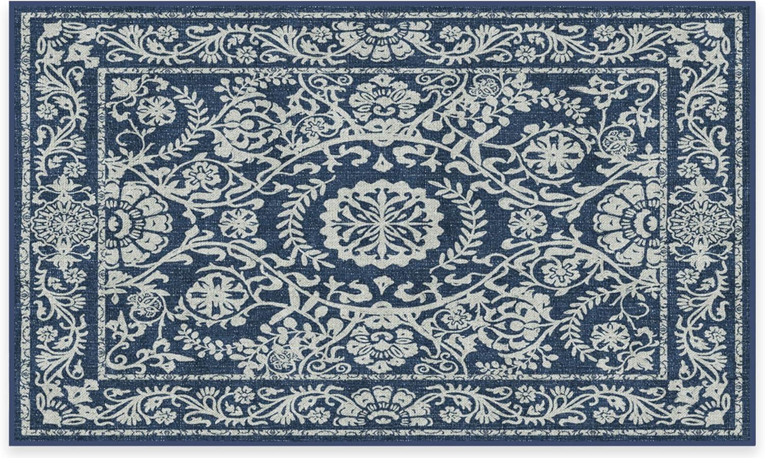 imageRUGGABLE Washable Area Rug Delphina Delft Blue 6x9 StainResistant NonSlip Medium Machine Washable Rugs for Living Room Bedroom Hallway Entryway ampamp Officewith Standard PadNavy Blue Cushioned Pad