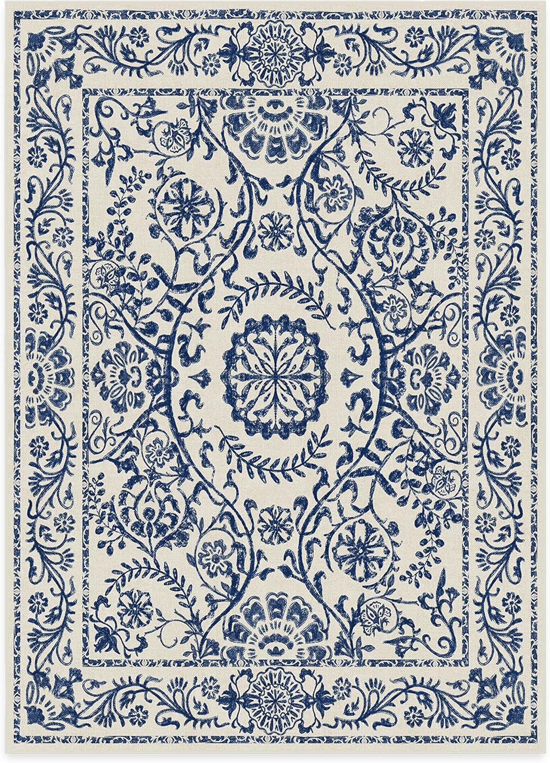 imageRUGGABLE Washable Area Rug Delphina Delft Blue 6x9 StainResistant NonSlip Medium Machine Washable Rugs for Living Room Bedroom Hallway Entryway ampamp Officewith Standard PadDelft Blue Standard Pad