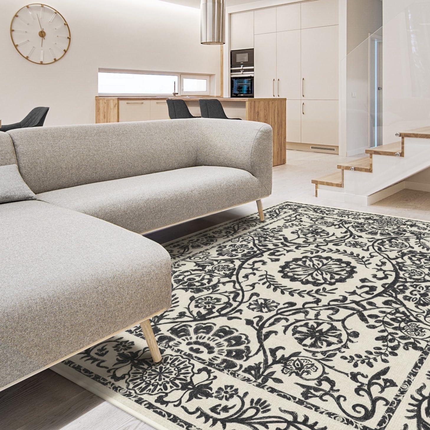 imageRUGGABLE Washable Area Rug Delphina Delft Blue 6x9 StainResistant NonSlip Medium Machine Washable Rugs for Living Room Bedroom Hallway Entryway ampamp Officewith Standard PadBlack White Cushioned Pad