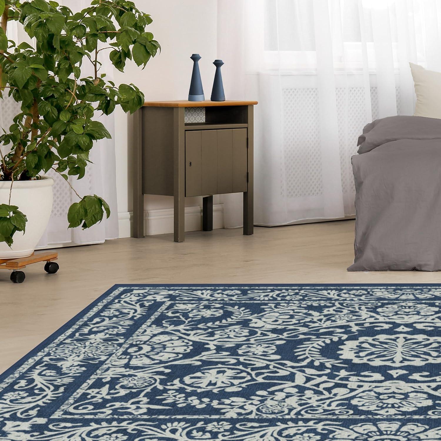 imageRUGGABLE Washable Area Rug Delphina Delft Blue 6x9 StainResistant NonSlip Medium Machine Washable Rugs for Living Room Bedroom Hallway Entryway ampamp Officewith Standard PadNavy Blue Cushioned Pad