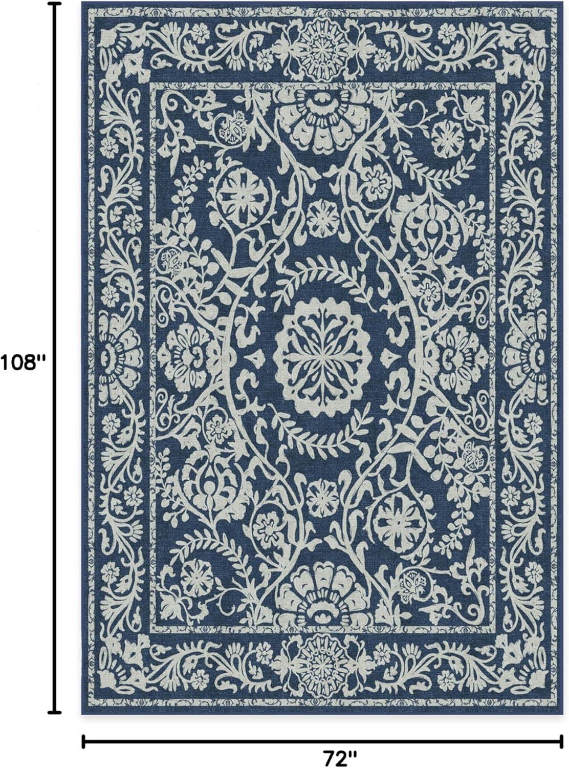 imageRUGGABLE Washable Area Rug Delphina Delft Blue 6x9 StainResistant NonSlip Medium Machine Washable Rugs for Living Room Bedroom Hallway Entryway ampamp Officewith Standard PadNavy Blue Cushioned Pad