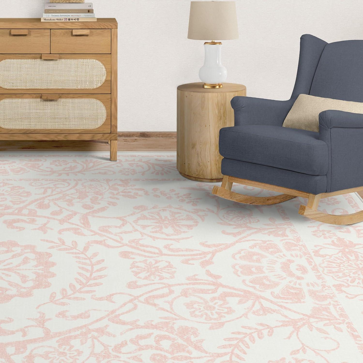 imageRUGGABLE Washable Area Rug Delphina Delft Blue 6x9 StainResistant NonSlip Medium Machine Washable Rugs for Living Room Bedroom Hallway Entryway ampamp Officewith Standard PadPowder Pink Cushioned Pad