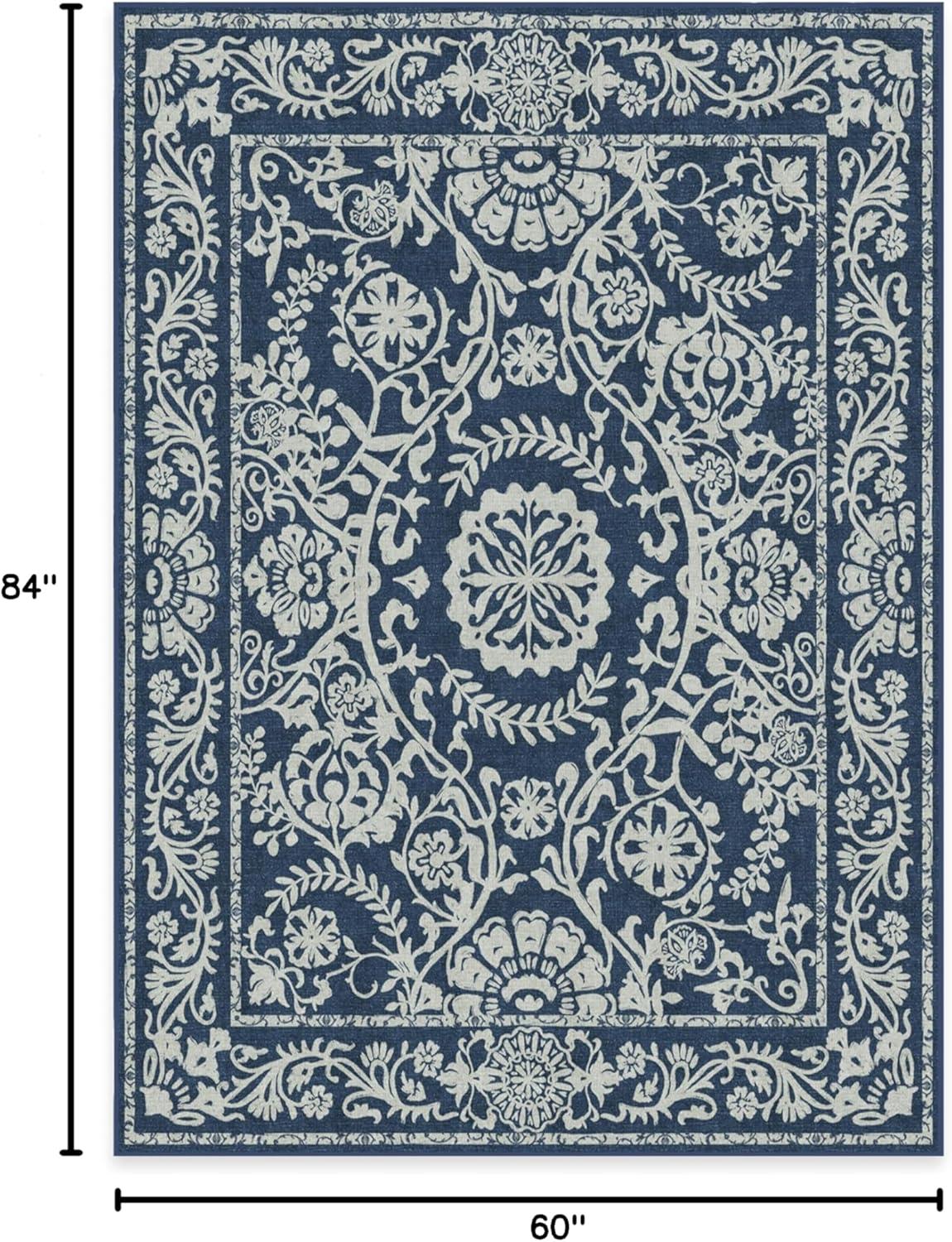 imageRUGGABLE Washable Area Rug Delphina Delft Blue 6x9 StainResistant NonSlip Medium Machine Washable Rugs for Living Room Bedroom Hallway Entryway ampamp Officewith Standard PadNavy Blue Standard Pad