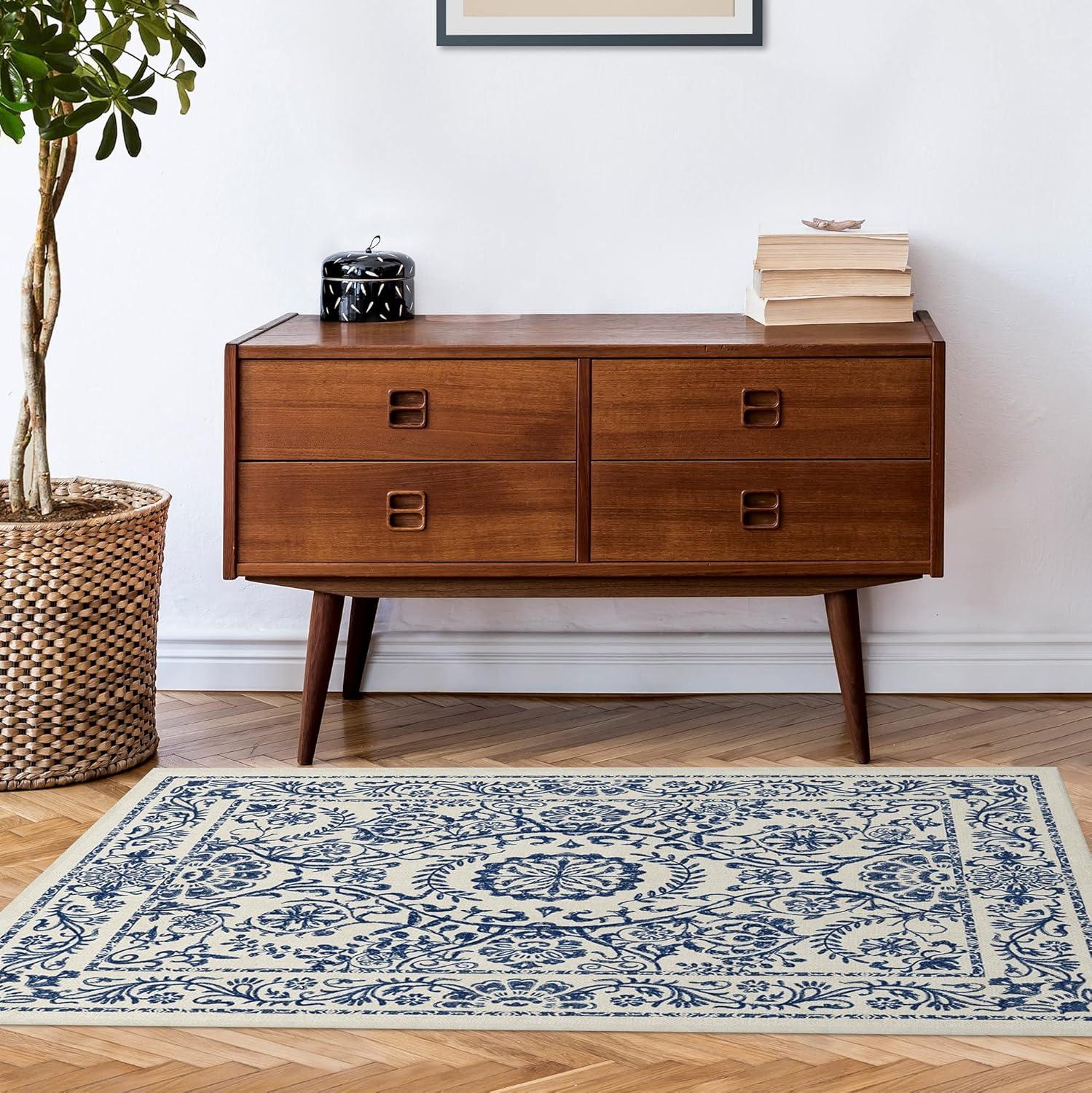 imageRUGGABLE Washable Area Rug Delphina Delft Blue 6x9 StainResistant NonSlip Medium Machine Washable Rugs for Living Room Bedroom Hallway Entryway ampamp Officewith Standard PadDelft Blue Standard Pad