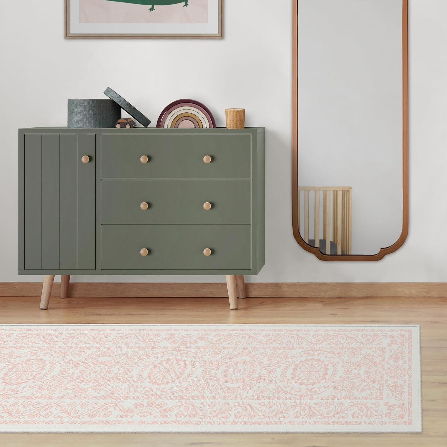 imageRUGGABLE Washable Area Rug Delphina Delft Blue 6x9 StainResistant NonSlip Medium Machine Washable Rugs for Living Room Bedroom Hallway Entryway ampamp Officewith Standard PadPowder Pink Cushioned Pad