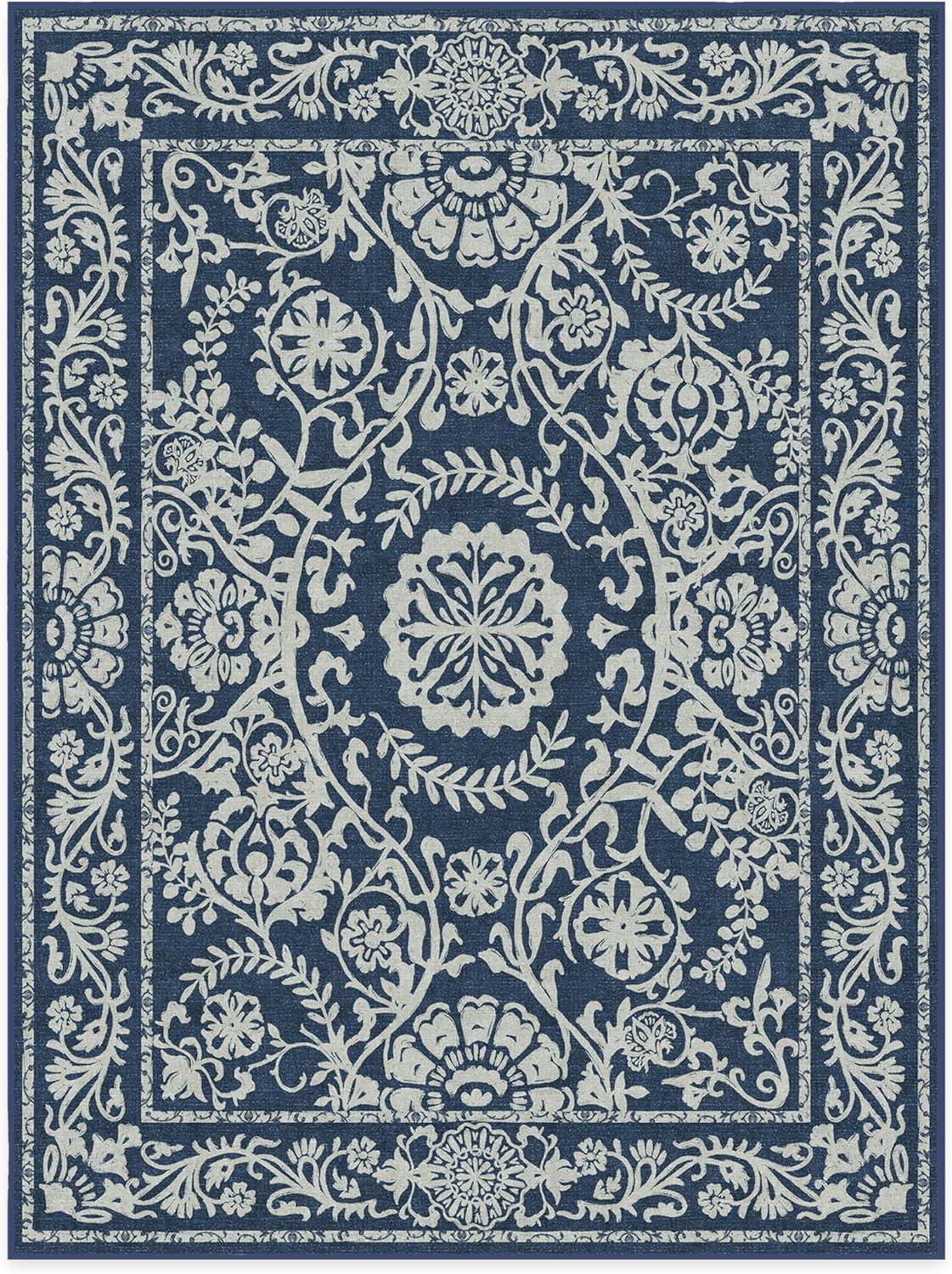 imageRUGGABLE Washable Area Rug Delphina Delft Blue 6x9 StainResistant NonSlip Medium Machine Washable Rugs for Living Room Bedroom Hallway Entryway ampamp Officewith Standard PadNavy Blue Standard Pad