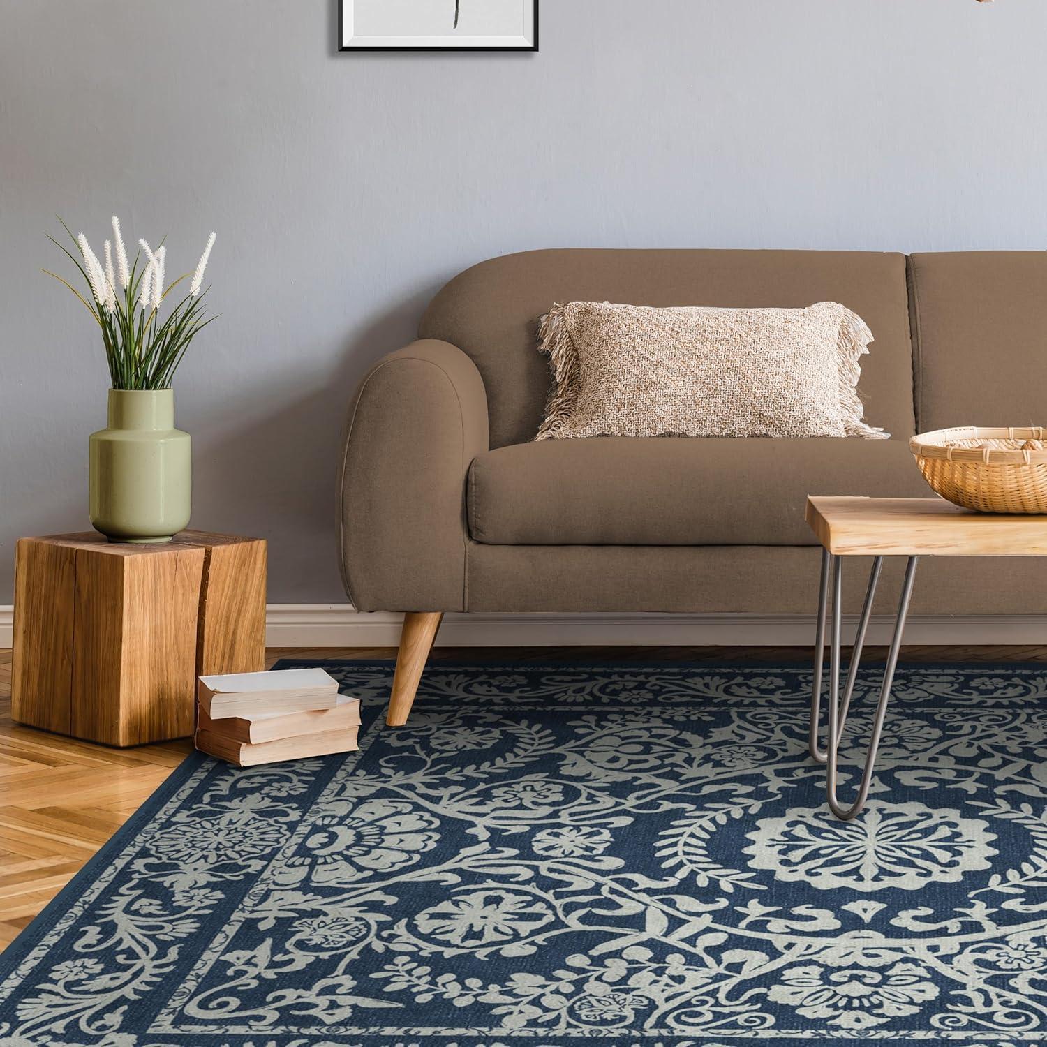 imageRUGGABLE Washable Area Rug Delphina Delft Blue 6x9 StainResistant NonSlip Medium Machine Washable Rugs for Living Room Bedroom Hallway Entryway ampamp Officewith Standard PadNavy Blue Standard Pad