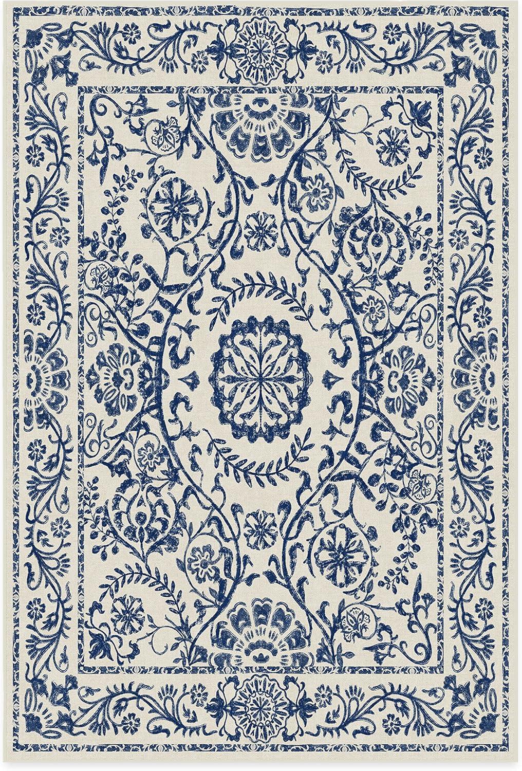 imageRUGGABLE Washable Area Rug Delphina Delft Blue 6x9 StainResistant NonSlip Medium Machine Washable Rugs for Living Room Bedroom Hallway Entryway ampamp Officewith Standard PadDelft Blue Cushioned Pad