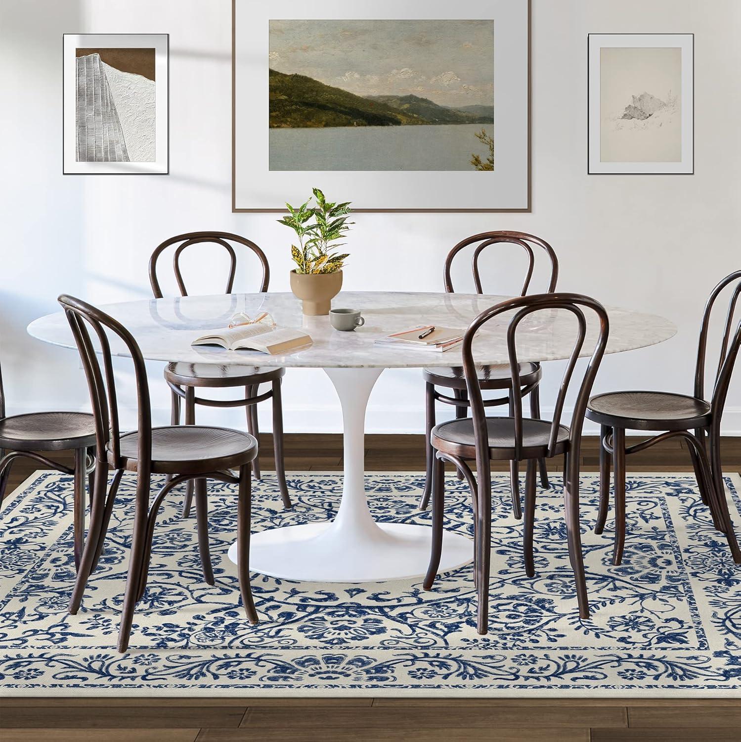 imageRUGGABLE Washable Area Rug Delphina Delft Blue 6x9 StainResistant NonSlip Medium Machine Washable Rugs for Living Room Bedroom Hallway Entryway ampamp Officewith Standard PadDelft Blue Cushioned Pad