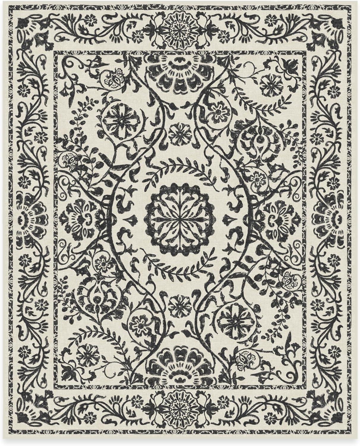 imageRUGGABLE Washable Area Rug Delphina Delft Blue 6x9 StainResistant NonSlip Medium Machine Washable Rugs for Living Room Bedroom Hallway Entryway ampamp Officewith Standard PadBlack White Standard Pad