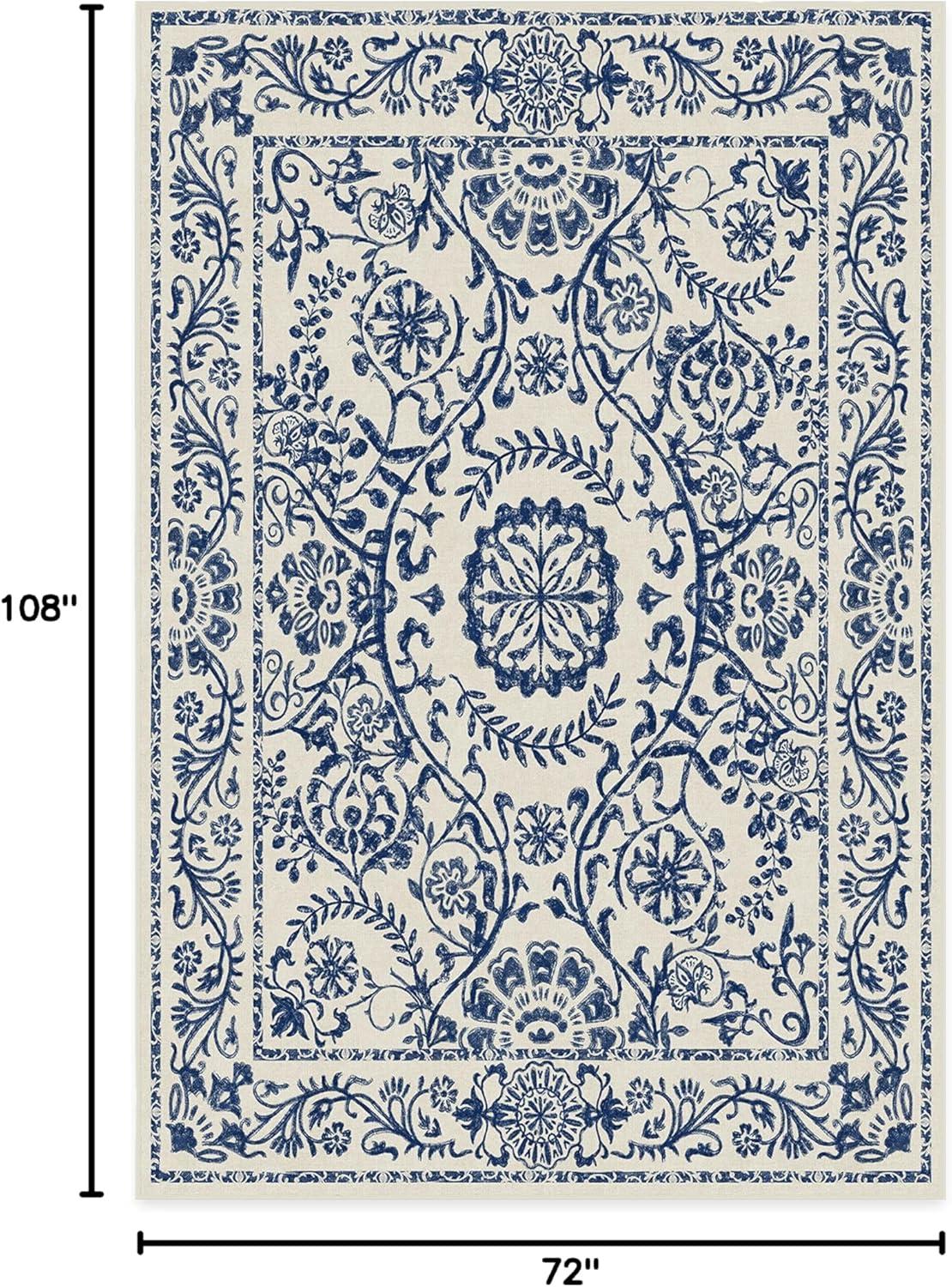 imageRUGGABLE Washable Area Rug Delphina Delft Blue 6x9 StainResistant NonSlip Medium Machine Washable Rugs for Living Room Bedroom Hallway Entryway ampamp Officewith Standard PadDelft Blue Cushioned Pad