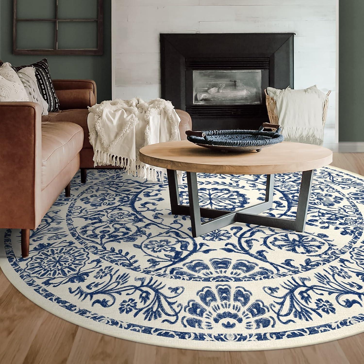 imageRUGGABLE Washable Area Rug Delphina Delft Blue 6x9 StainResistant NonSlip Medium Machine Washable Rugs for Living Room Bedroom Hallway Entryway ampamp Officewith Standard PadDelft Blue Standard Pad