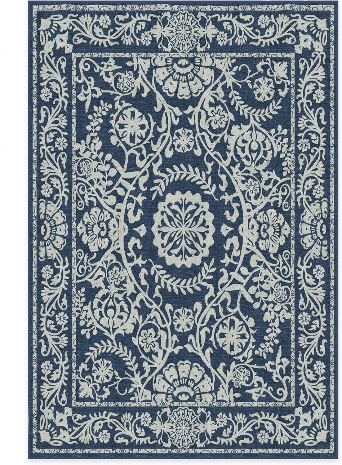 imageRUGGABLE Washable Area Rug Delphina Delft Blue 6x9 StainResistant NonSlip Medium Machine Washable Rugs for Living Room Bedroom Hallway Entryway ampamp Officewith Standard PadNavy Blue Cushioned Pad