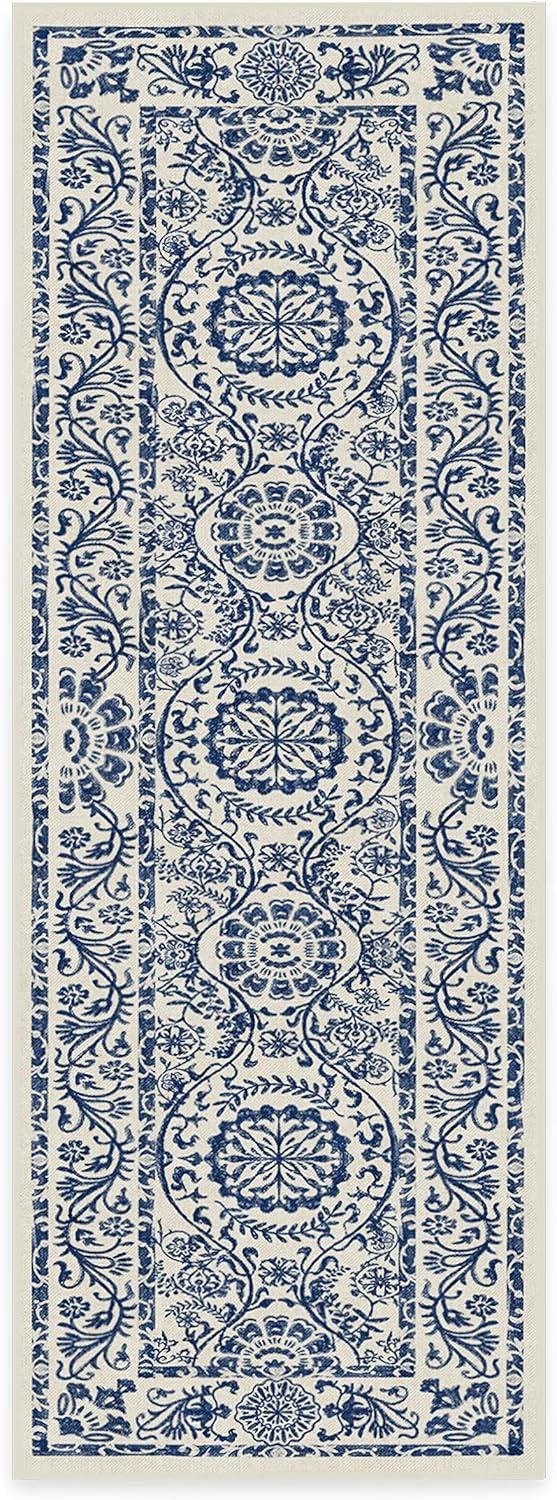 imageRUGGABLE Washable Area Rug Delphina Delft Blue 6x9 StainResistant NonSlip Medium Machine Washable Rugs for Living Room Bedroom Hallway Entryway ampamp Officewith Standard PadDelft Blue Cushioned Pad