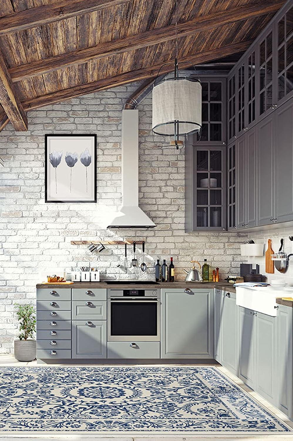 imageRUGGABLE Washable Area Rug Delphina Delft Blue 6x9 StainResistant NonSlip Medium Machine Washable Rugs for Living Room Bedroom Hallway Entryway ampamp Officewith Standard PadDelft Blue Standard Pad