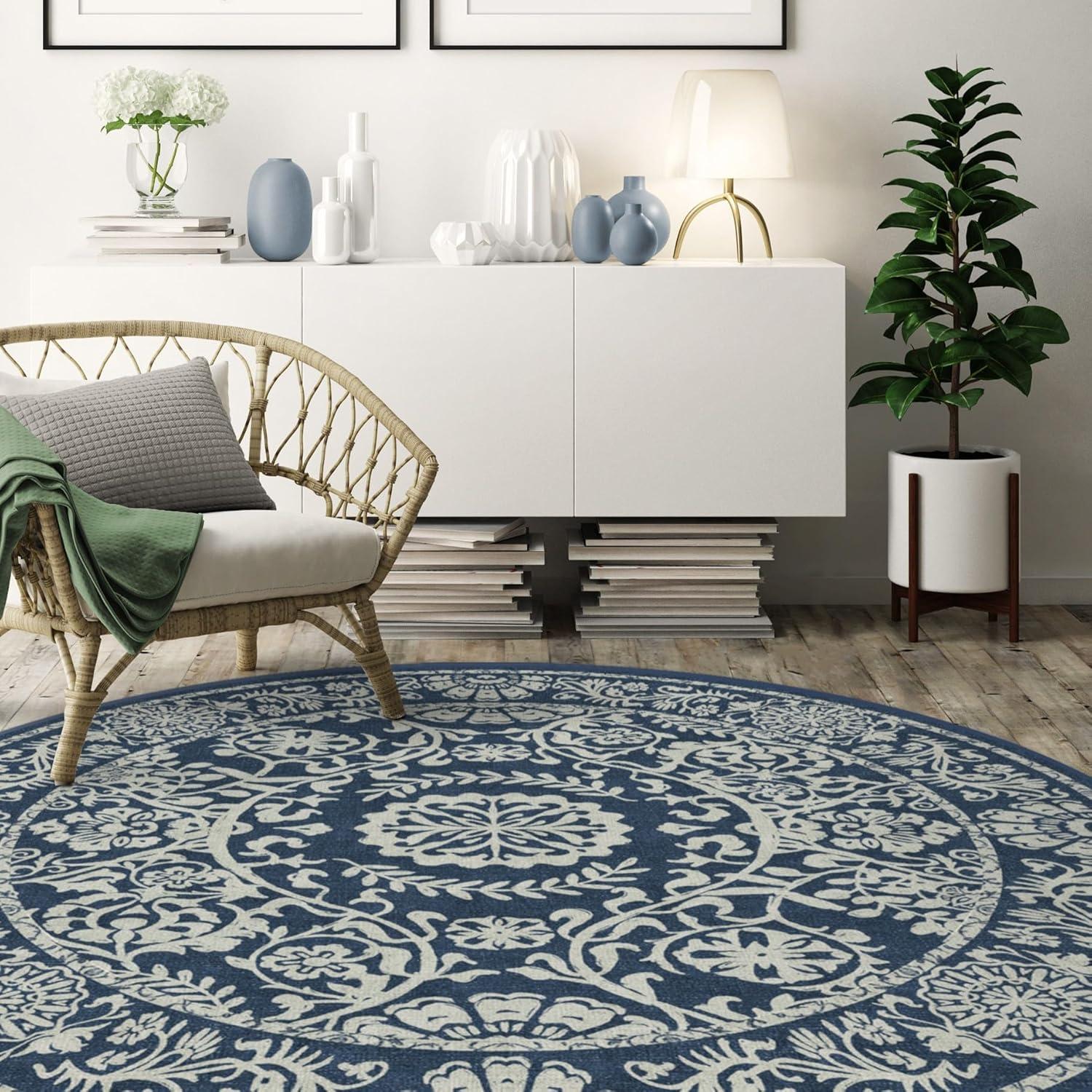 imageRUGGABLE Washable Area Rug Delphina Delft Blue 6x9 StainResistant NonSlip Medium Machine Washable Rugs for Living Room Bedroom Hallway Entryway ampamp Officewith Standard PadNavy Blue Cushioned Pad