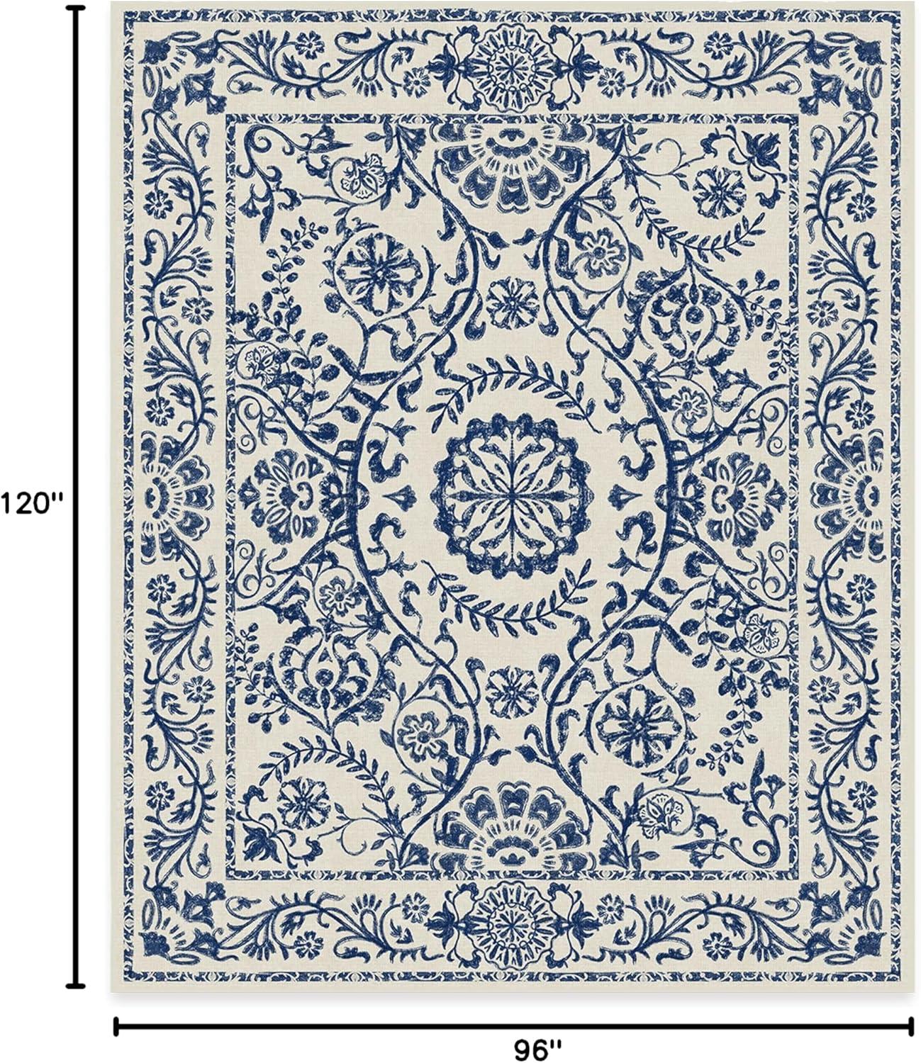 imageRUGGABLE Washable Area Rug Delphina Delft Blue 6x9 StainResistant NonSlip Medium Machine Washable Rugs for Living Room Bedroom Hallway Entryway ampamp Officewith Standard PadDelft Blue Standard Pad
