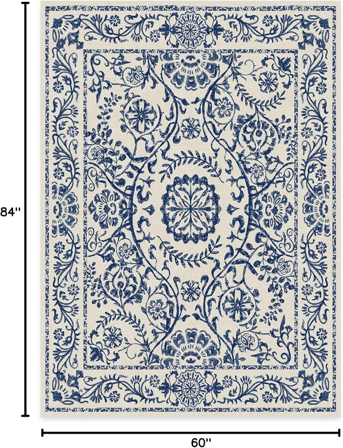 imageRUGGABLE Washable Area Rug Delphina Delft Blue 6x9 StainResistant NonSlip Medium Machine Washable Rugs for Living Room Bedroom Hallway Entryway ampamp Officewith Standard PadDelft Blue Cushioned Pad
