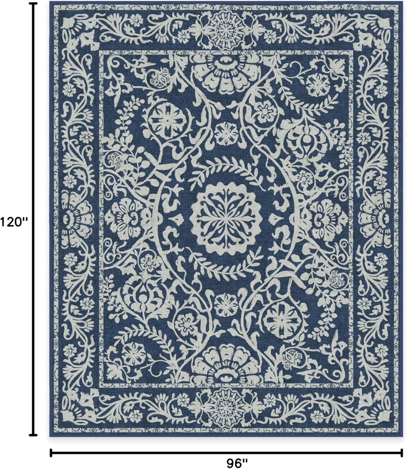 imageRUGGABLE Washable Area Rug Delphina Delft Blue 6x9 StainResistant NonSlip Medium Machine Washable Rugs for Living Room Bedroom Hallway Entryway ampamp Officewith Standard PadNavy Blue Standard Pad