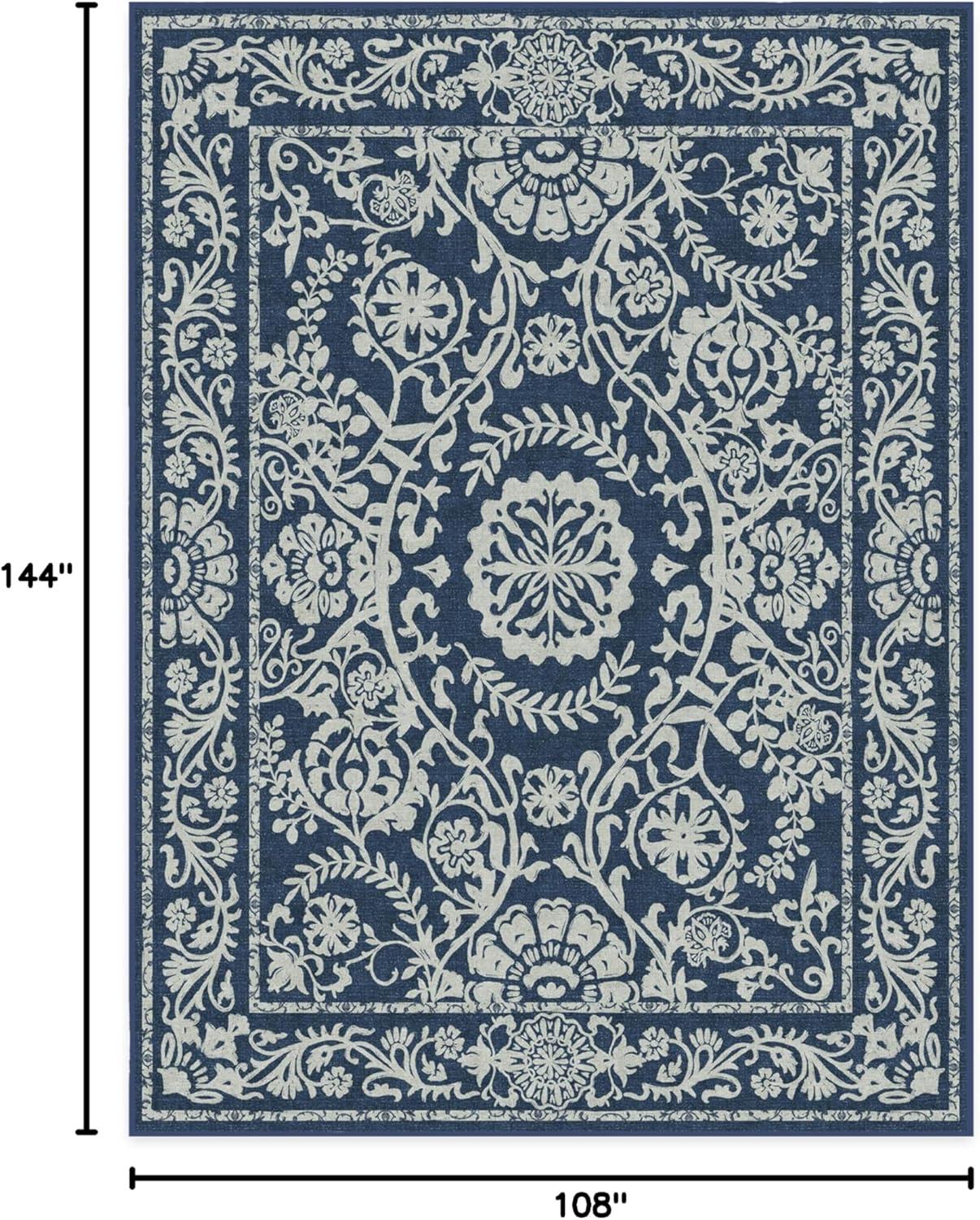 imageRUGGABLE Washable Area Rug Delphina Delft Blue 6x9 StainResistant NonSlip Medium Machine Washable Rugs for Living Room Bedroom Hallway Entryway ampamp Officewith Standard PadNavy Blue Cushioned Pad