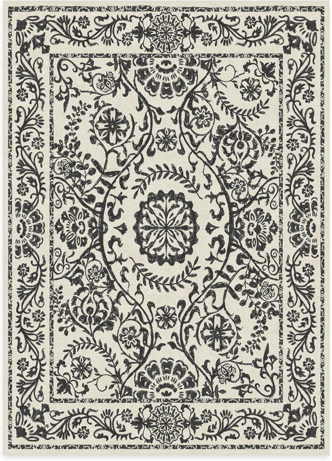 imageRUGGABLE Washable Area Rug Delphina Delft Blue 6x9 StainResistant NonSlip Medium Machine Washable Rugs for Living Room Bedroom Hallway Entryway ampamp Officewith Standard PadBlack White Standard Pad