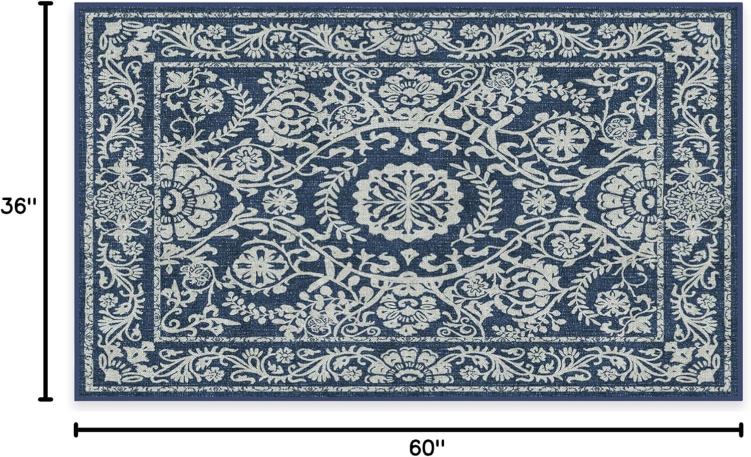 imageRUGGABLE Washable Area Rug Delphina Delft Blue 6x9 StainResistant NonSlip Medium Machine Washable Rugs for Living Room Bedroom Hallway Entryway ampamp Officewith Standard PadNavy Blue Cushioned Pad