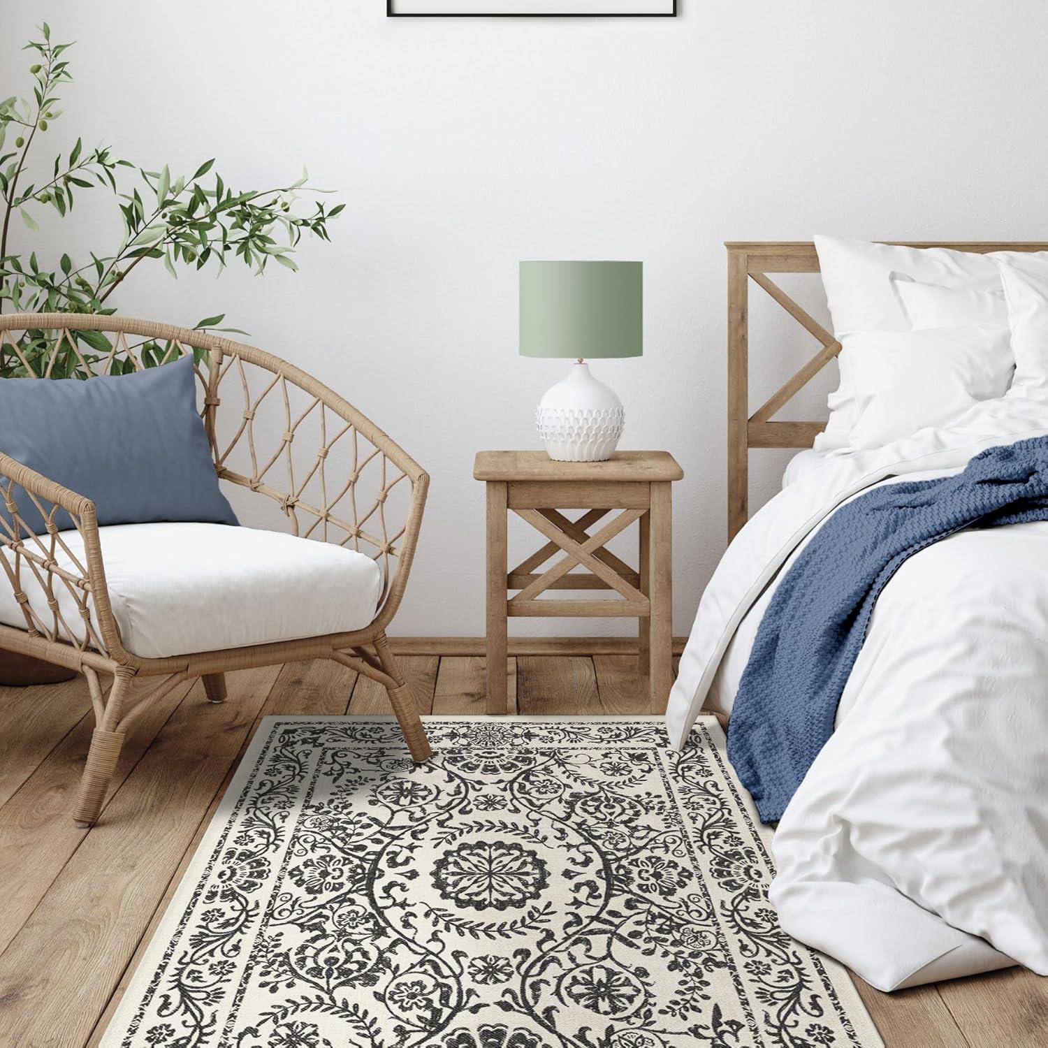 imageRUGGABLE Washable Area Rug Delphina Delft Blue 6x9 StainResistant NonSlip Medium Machine Washable Rugs for Living Room Bedroom Hallway Entryway ampamp Officewith Standard PadBlack White Cushioned Pad