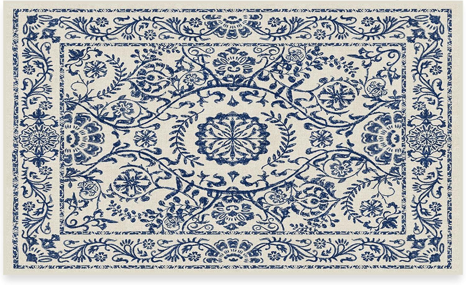 imageRUGGABLE Washable Area Rug Delphina Delft Blue 6x9 StainResistant NonSlip Medium Machine Washable Rugs for Living Room Bedroom Hallway Entryway ampamp Officewith Standard PadDelft Blue Standard Pad