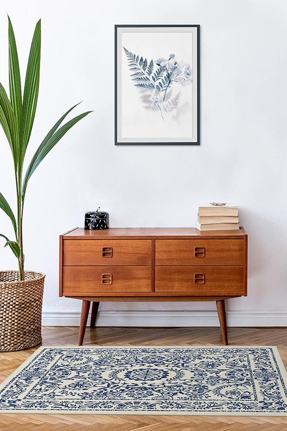 imageRUGGABLE Washable Area Rug Delphina Delft Blue 6x9 StainResistant NonSlip Medium Machine Washable Rugs for Living Room Bedroom Hallway Entryway ampamp Officewith Standard PadDelft Blue Standard Pad