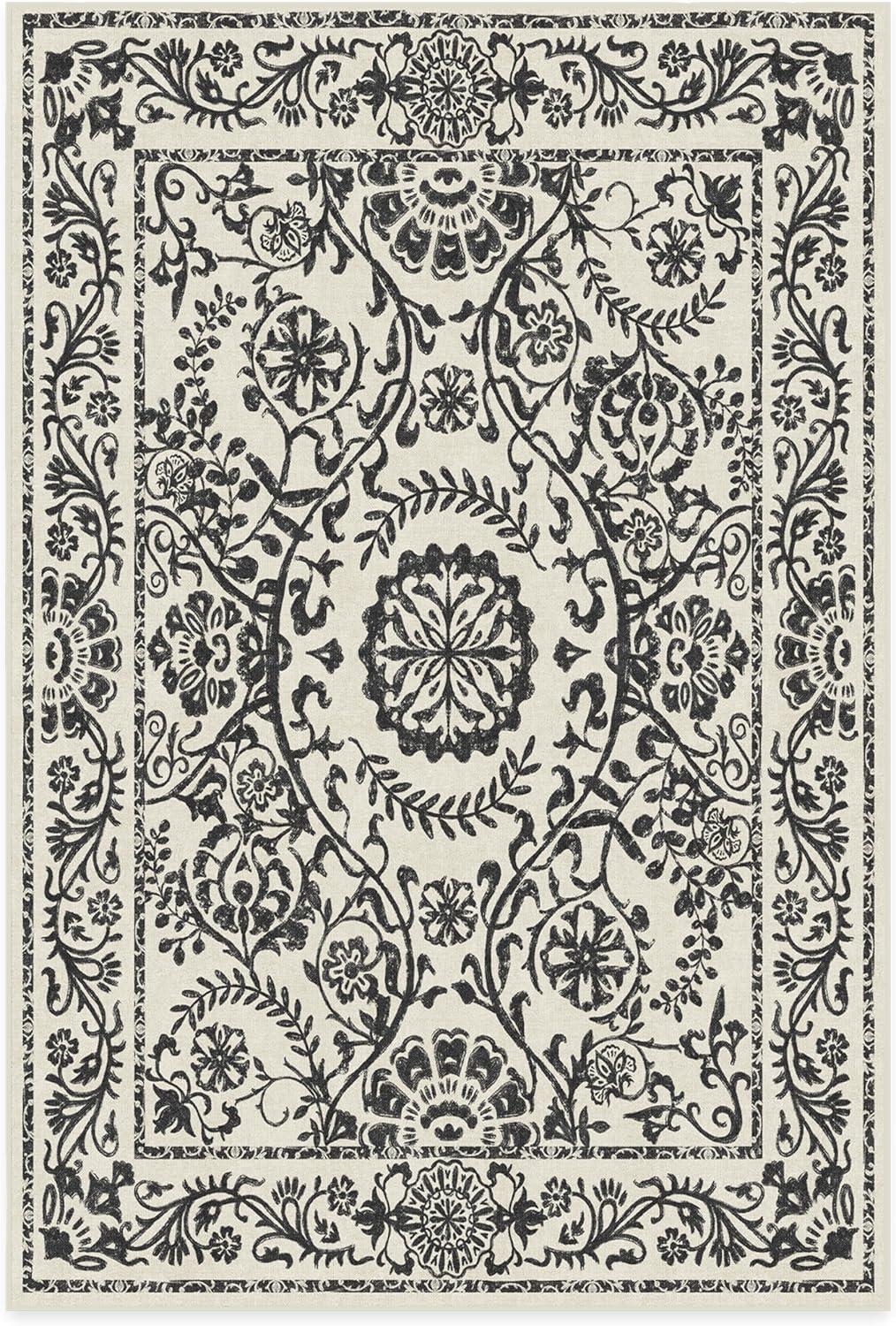 imageRUGGABLE Washable Area Rug Delphina Delft Blue 6x9 StainResistant NonSlip Medium Machine Washable Rugs for Living Room Bedroom Hallway Entryway ampamp Officewith Standard PadBlack White Standard Pad