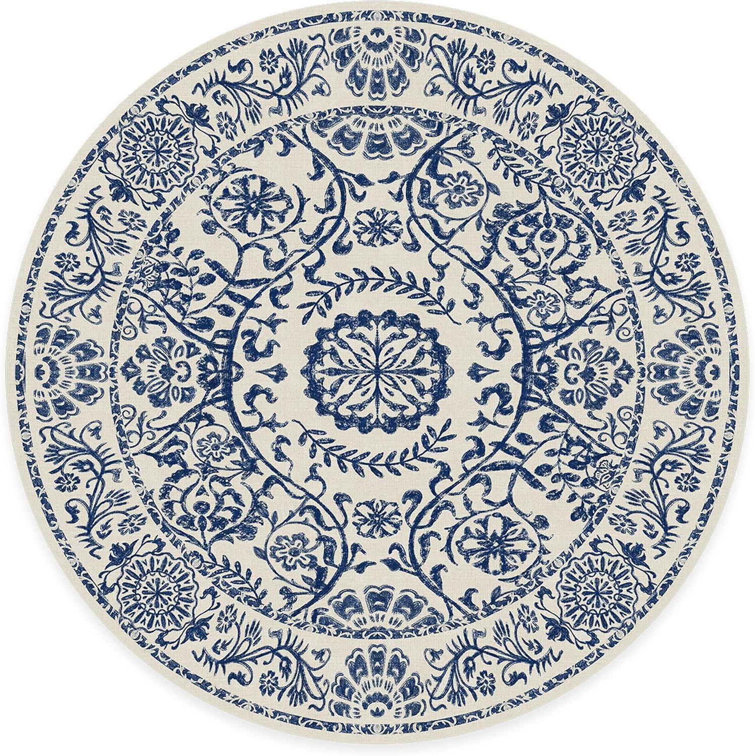 imageRUGGABLE Washable Area Rug Delphina Delft Blue 6x9 StainResistant NonSlip Medium Machine Washable Rugs for Living Room Bedroom Hallway Entryway ampamp Officewith Standard PadDelft Blue Cushioned Pad