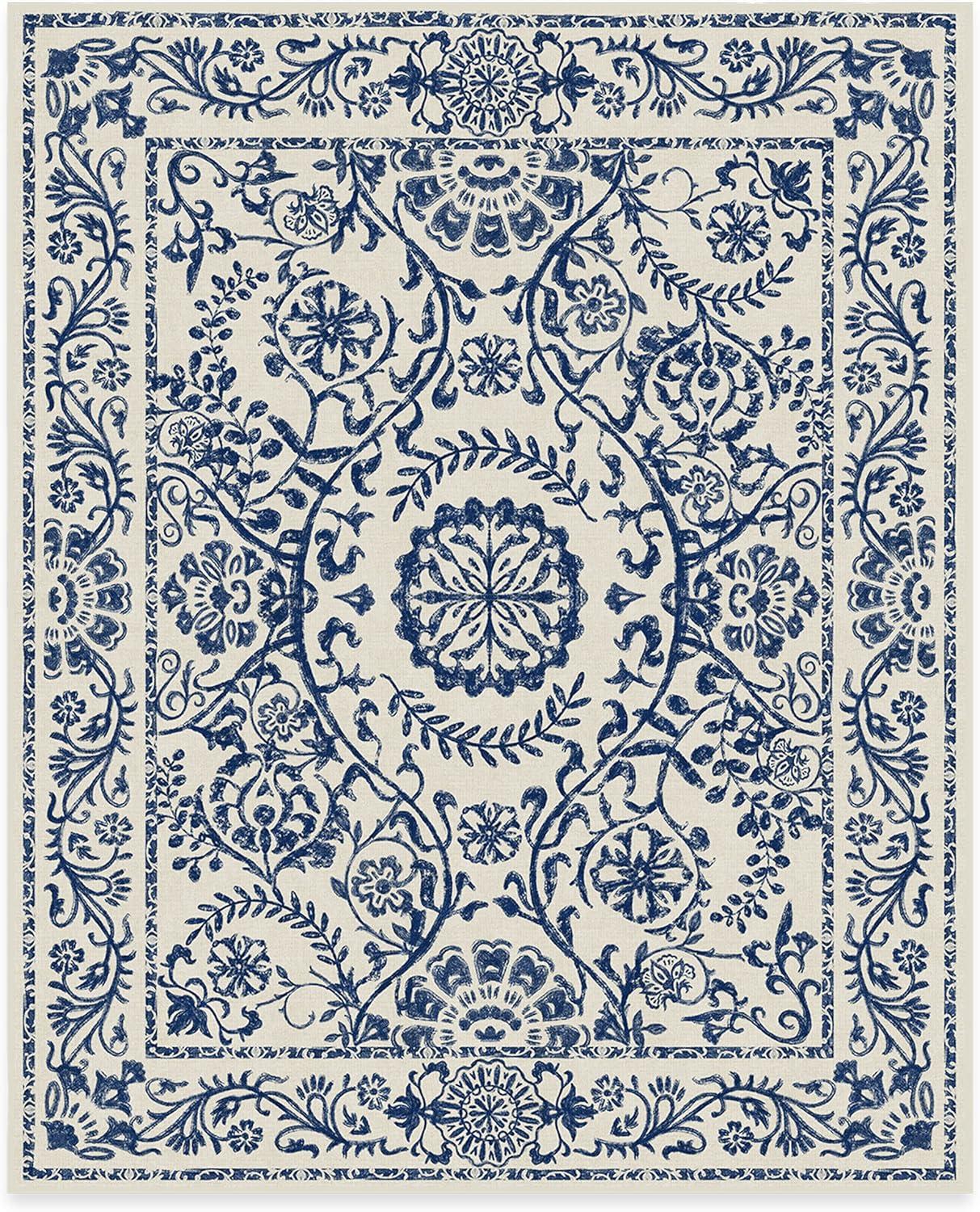 imageRUGGABLE Washable Area Rug Delphina Delft Blue 6x9 StainResistant NonSlip Medium Machine Washable Rugs for Living Room Bedroom Hallway Entryway ampamp Officewith Standard PadDelft Blue Cushioned Pad