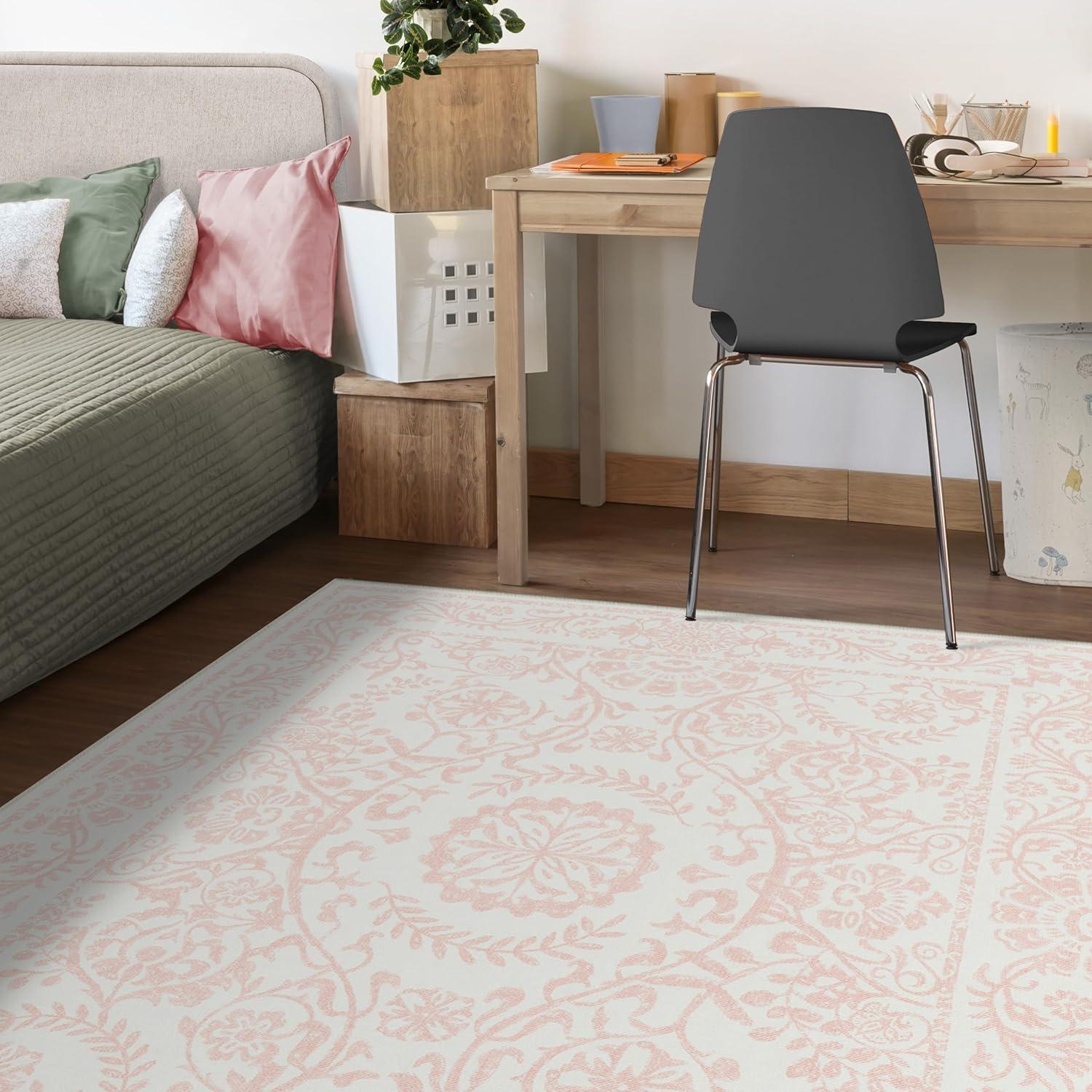 imageRUGGABLE Washable Area Rug Delphina Delft Blue 6x9 StainResistant NonSlip Medium Machine Washable Rugs for Living Room Bedroom Hallway Entryway ampamp Officewith Standard PadPowder Pink Standard Pad